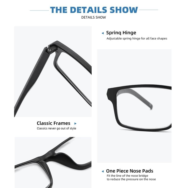JAWSOCK JAWSOCK 4 Pack Blue Light Blocking Reading Glasses for Men and Women Rectangular Frame Anti Eyestrain UV Ray Eyeglasses 1.75x - View 6 of 8