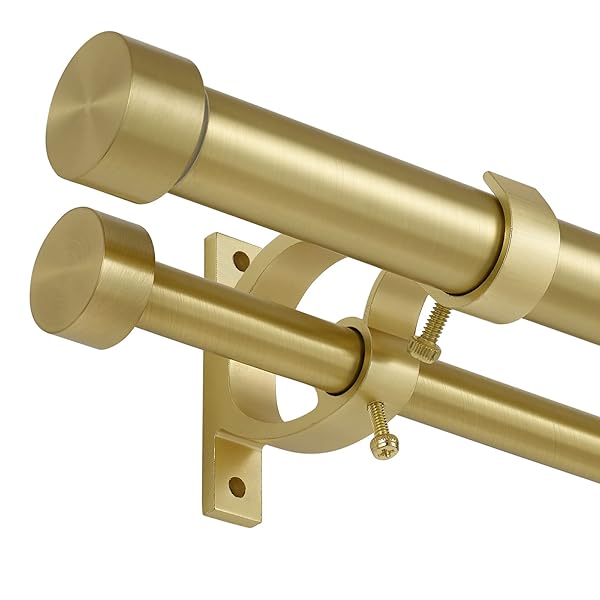 Lwiiom Lwiiom Adjustable Brass Double Curtain Rods 72 to 144 Inches for Drapes and Curtains with End Caps