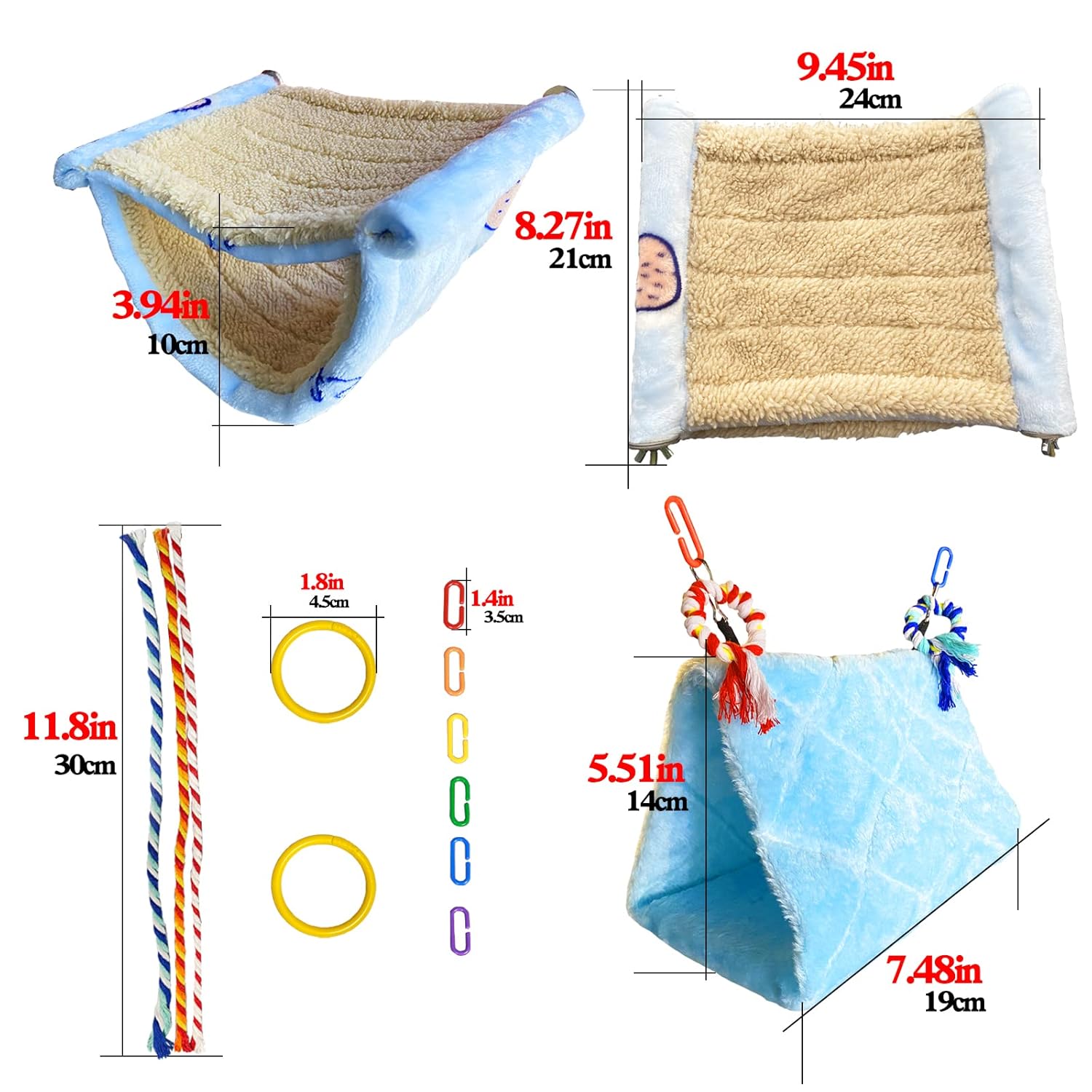 matafat 2Pcs Bird Bed for Cage Hanging Hammock Snuggle Hut Tent Toy Nest Perch for Parakeet Budgies Cockatiels Cockatoo Finch Conures - View 2 of 7