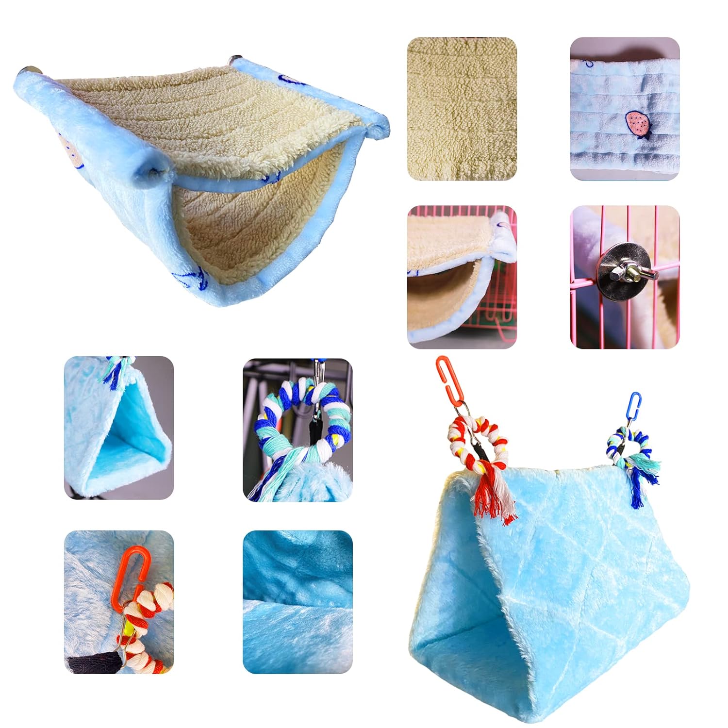 matafat 2Pcs Bird Bed for Cage Hanging Hammock Snuggle Hut Tent Toy Nest Perch for Parakeet Budgies Cockatiels Cockatoo Finch Conures - View 3 of 7