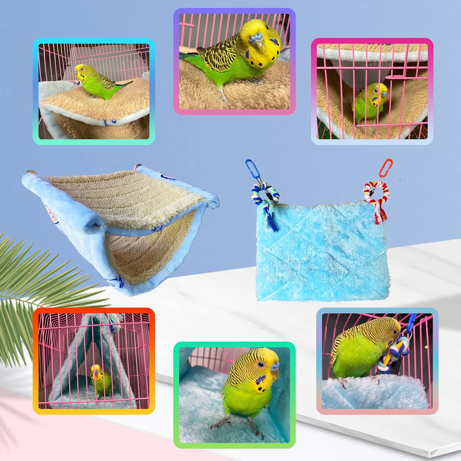 matafat 2Pcs Bird Bed for Cage Hanging Hammock Snuggle Hut Tent Toy Nest Perch for Parakeet Budgies Cockatiels Cockatoo Finch Conures - View 5 of 7