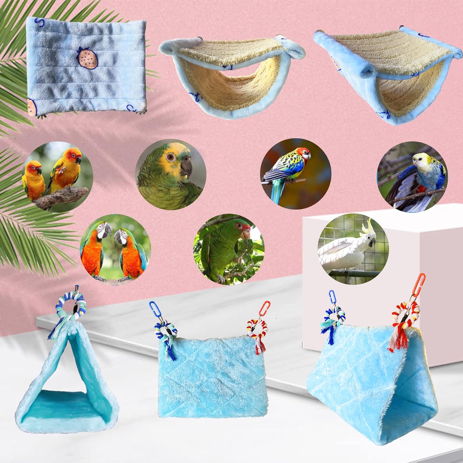 matafat 2Pcs Bird Bed for Cage Hanging Hammock Snuggle Hut Tent Toy Nest Perch for Parakeet Budgies Cockatiels Cockatoo Finch Conures - View 6 of 7