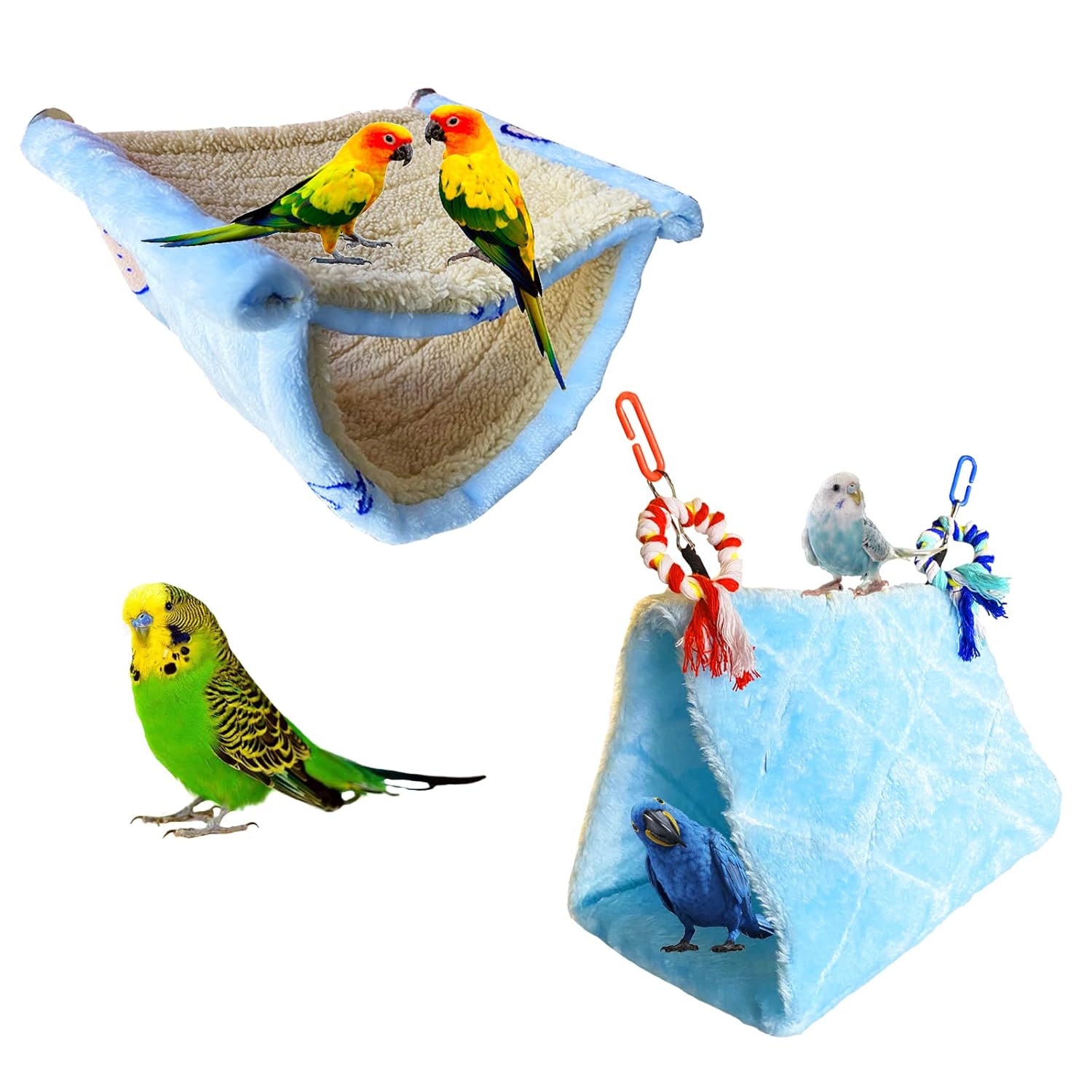 matafat 2Pcs Bird Bed for Cage Hanging Hammock Snuggle Hut Tent Toy Nest Perch for Parakeet Budgies Cockatiels Cockatoo Finch Conures - View 7 of 7