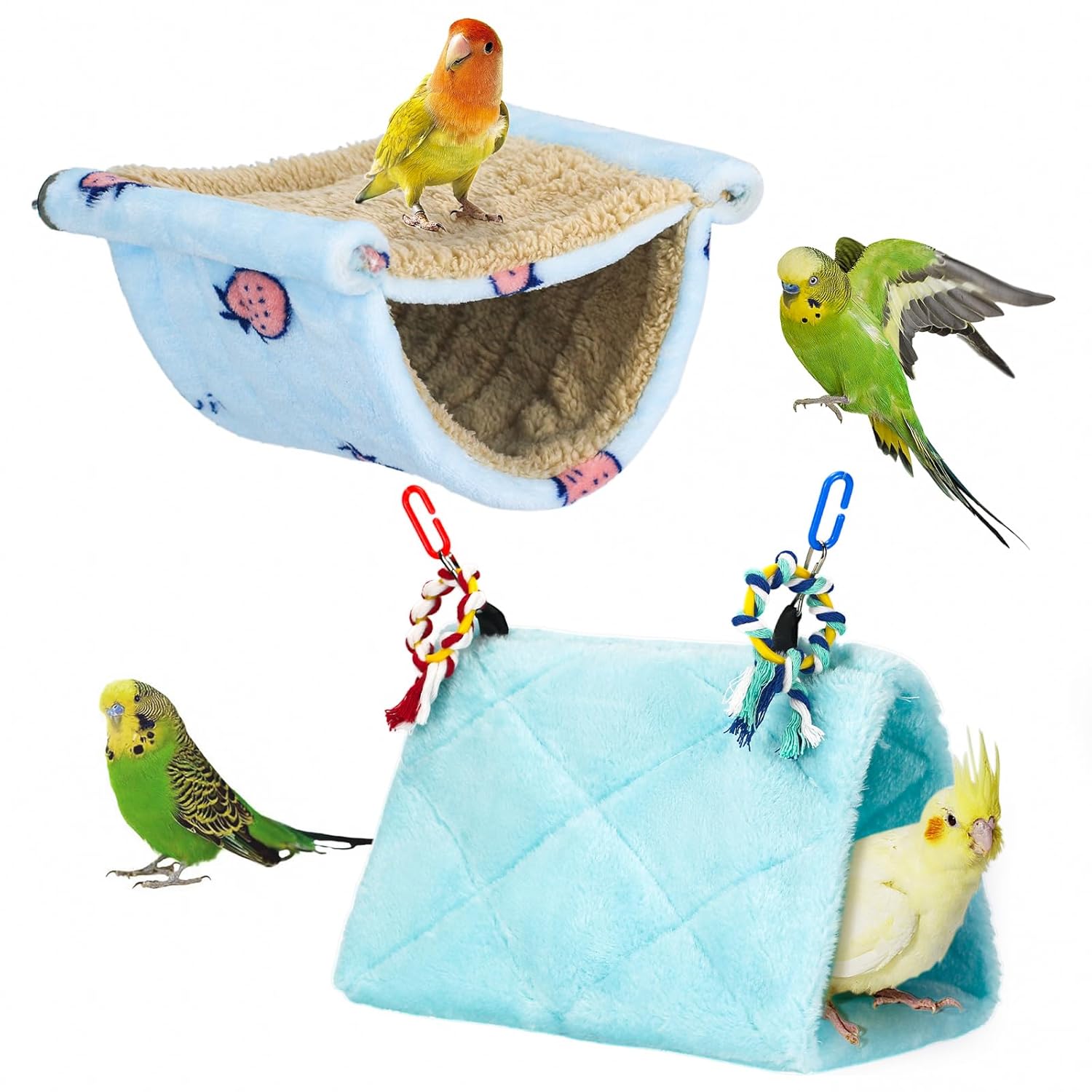 matafat 2Pcs Bird Bed for Cage Hanging Hammock Snuggle Hut Tent Toy Nest Perch for Parakeet Budgies Cockatiels Cockatoo Finch Conures