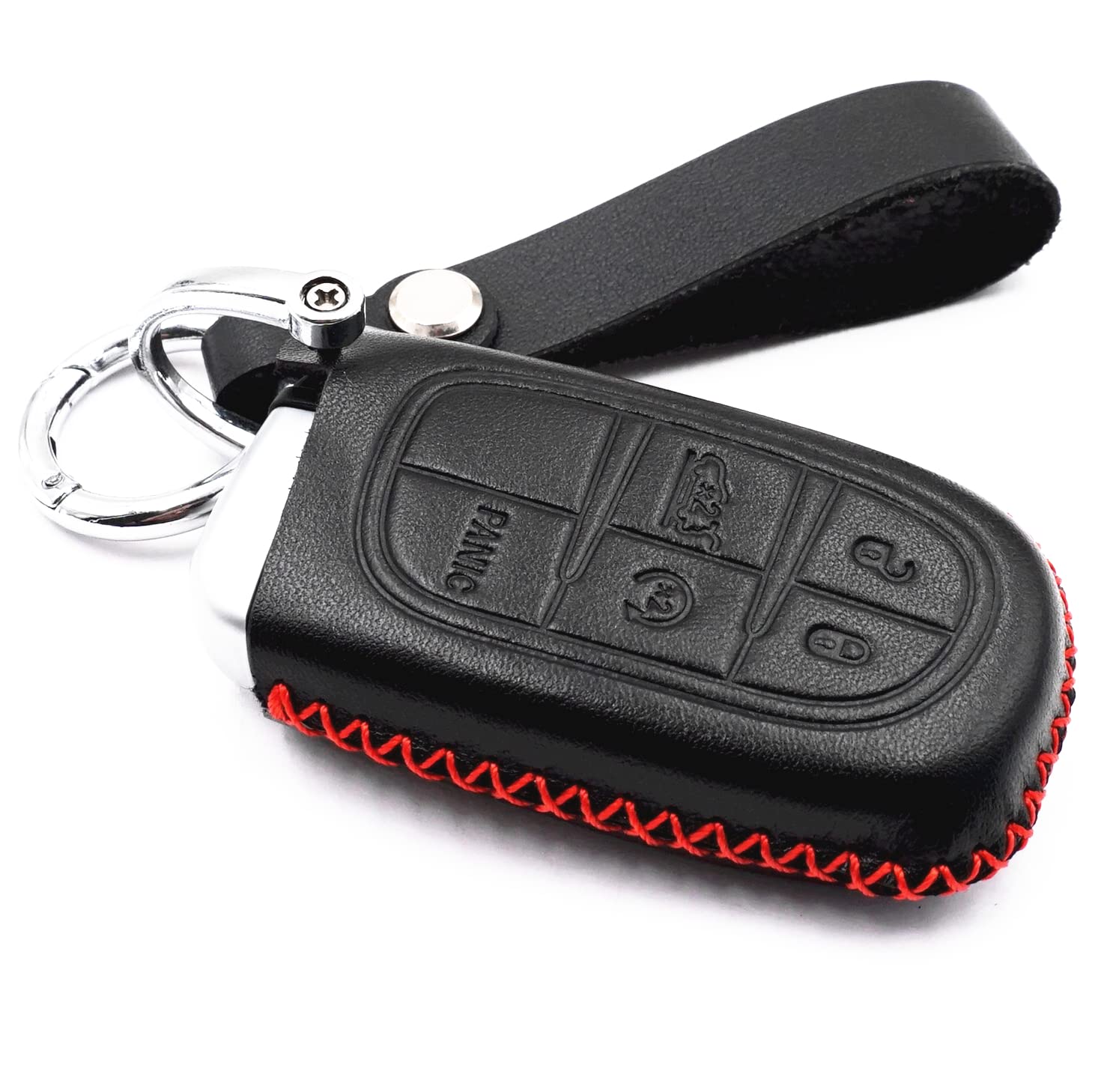 WFMJ WFMJ Leather Smart Key Fob Case Cover for Dodge Jeep Chrysler Black 5 Buttons