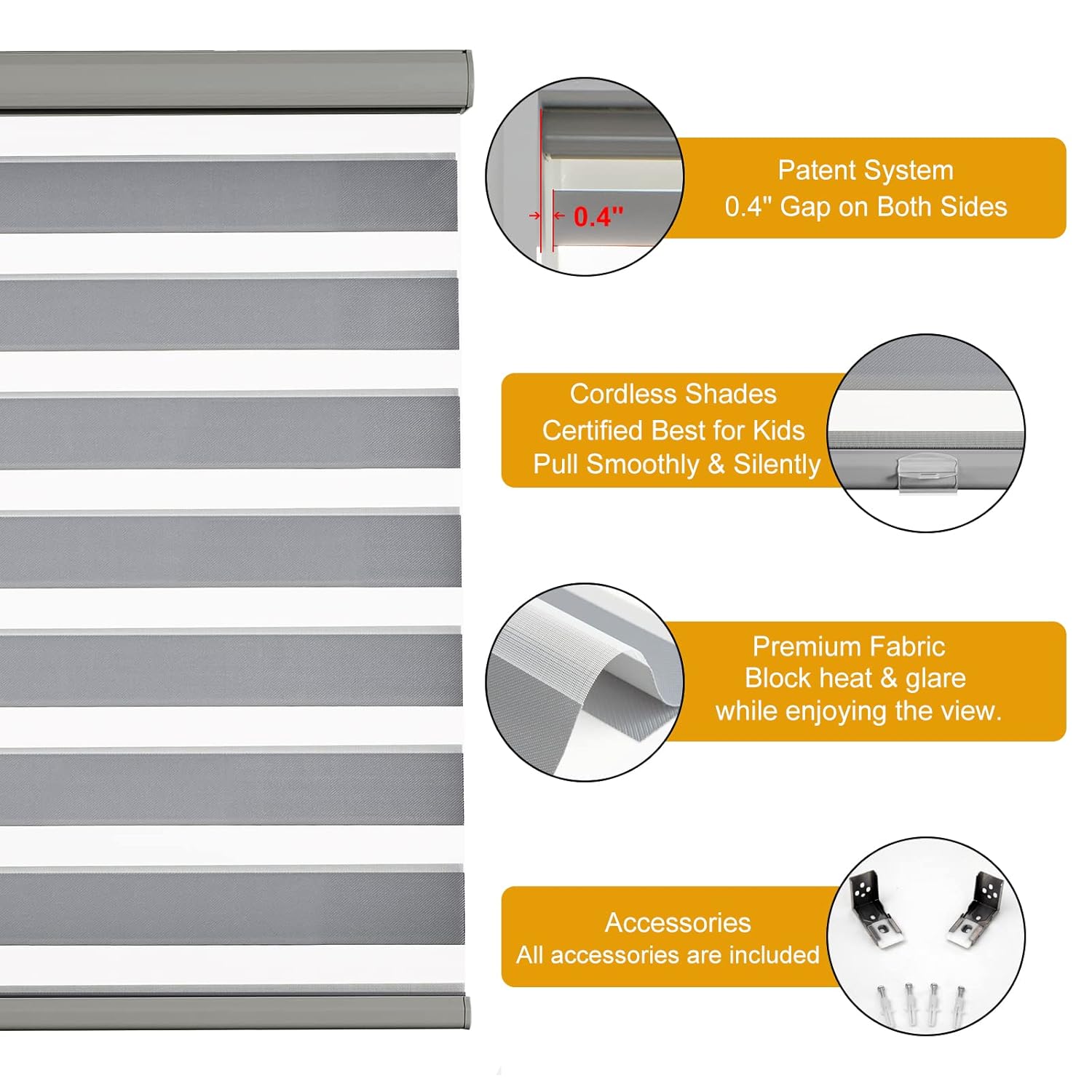 Persilux Persilux Cordless Zebra Blinds 36x64 Grey Dual Layer Light Control Easy Install Free Stop Roller Shades for Home - View 2 of 9