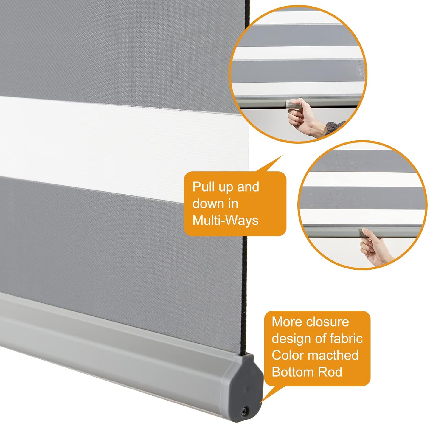 Persilux Persilux Cordless Zebra Blinds 36x64 Grey Dual Layer Light Control Easy Install Free Stop Roller Shades for Home - View 3 of 9