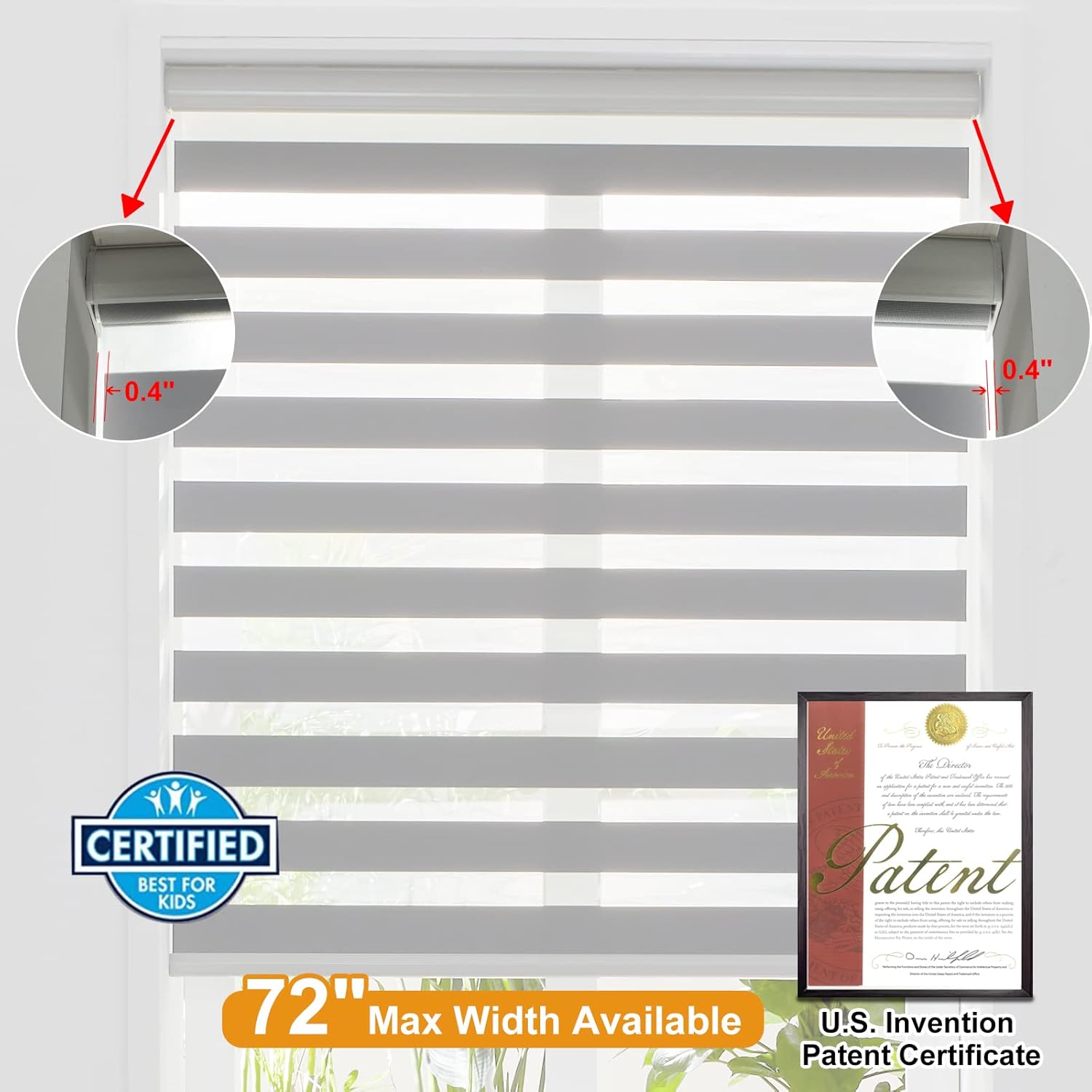 Persilux Persilux Cordless Zebra Blinds 36x64 Grey Dual Layer Light Control Easy Install Free Stop Roller Shades for Home - View 4 of 9