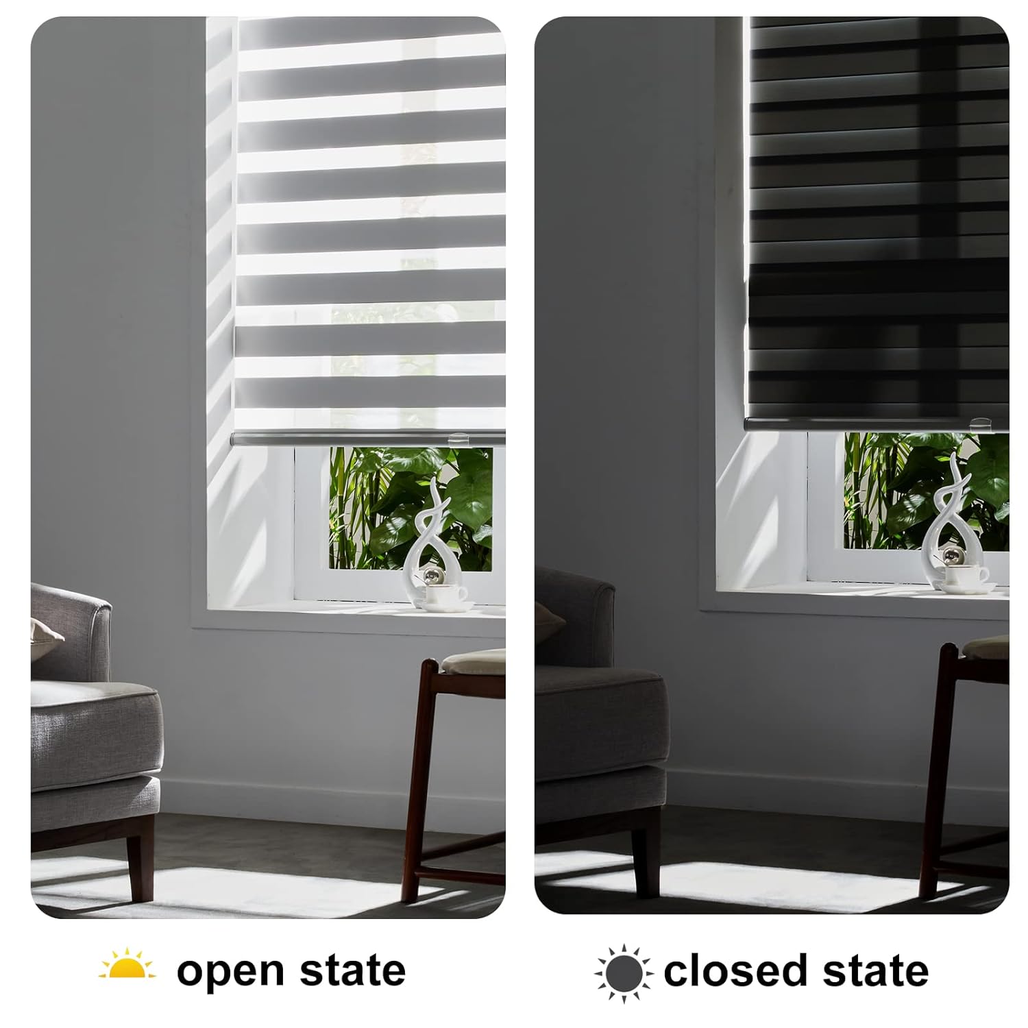 Persilux Persilux Cordless Zebra Blinds 36x64 Grey Dual Layer Light Control Easy Install Free Stop Roller Shades for Home - View 5 of 9