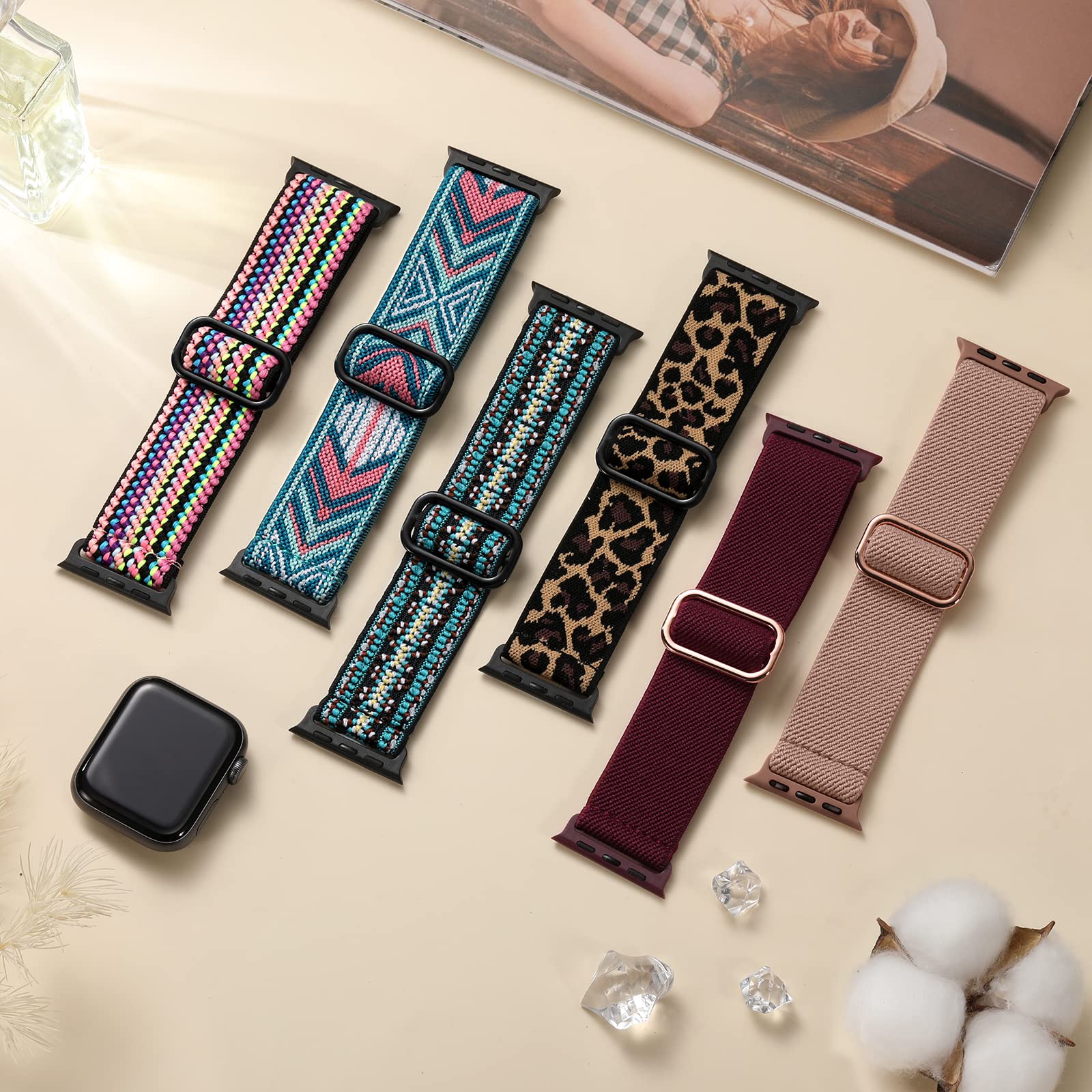 Maledan 10 Pack Stretchy Nylon Solo Loop Apple Watch Band Adjustable Braided Sport Elastic Wristband for Men and Women 44mm 45mm 42mm 49mm - View 4 of 9