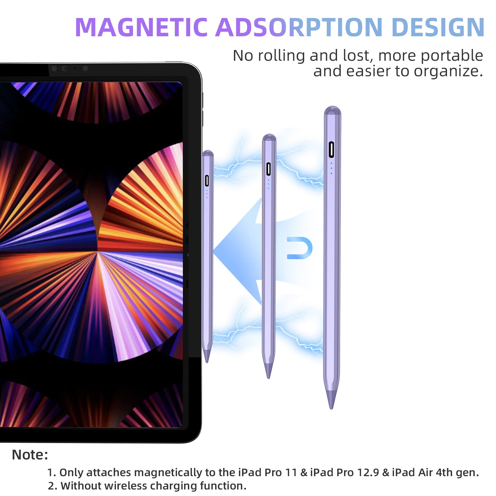 MMK Stylus Pen for iPad 6th-10th, A16, Energy-Saving Fast Charging Apple Pencil for iPad Air 5 4 3rd, iPad Pro 11 12.9 Inch, iPad mini 5 6th (Purple) - View 8 of 9