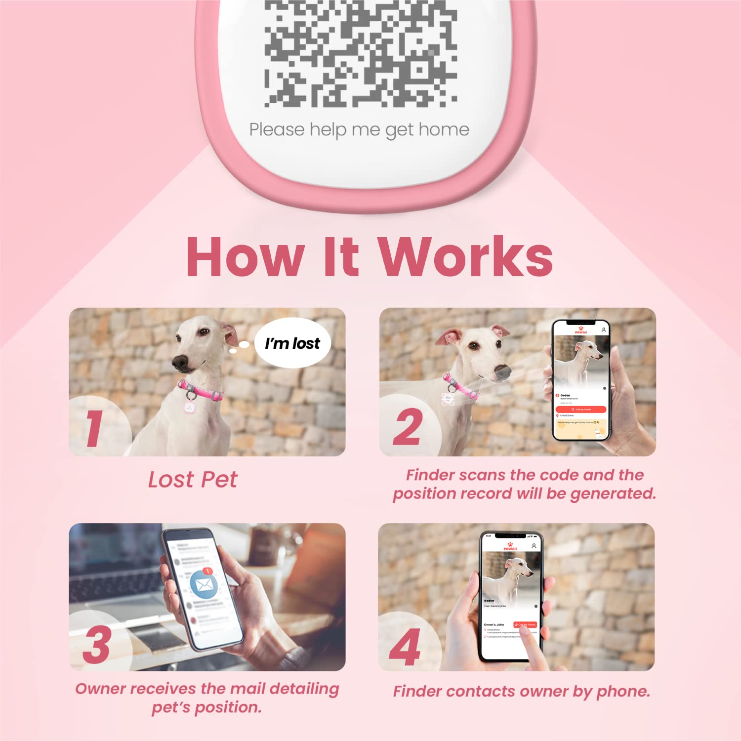 Pawaii Pawaii QR Code Pet ID Tag Pink Silent Silicone Dog Tag with Modifiable Online Profile and Free Emergency Contact Page 1Pack - View 3 of 8