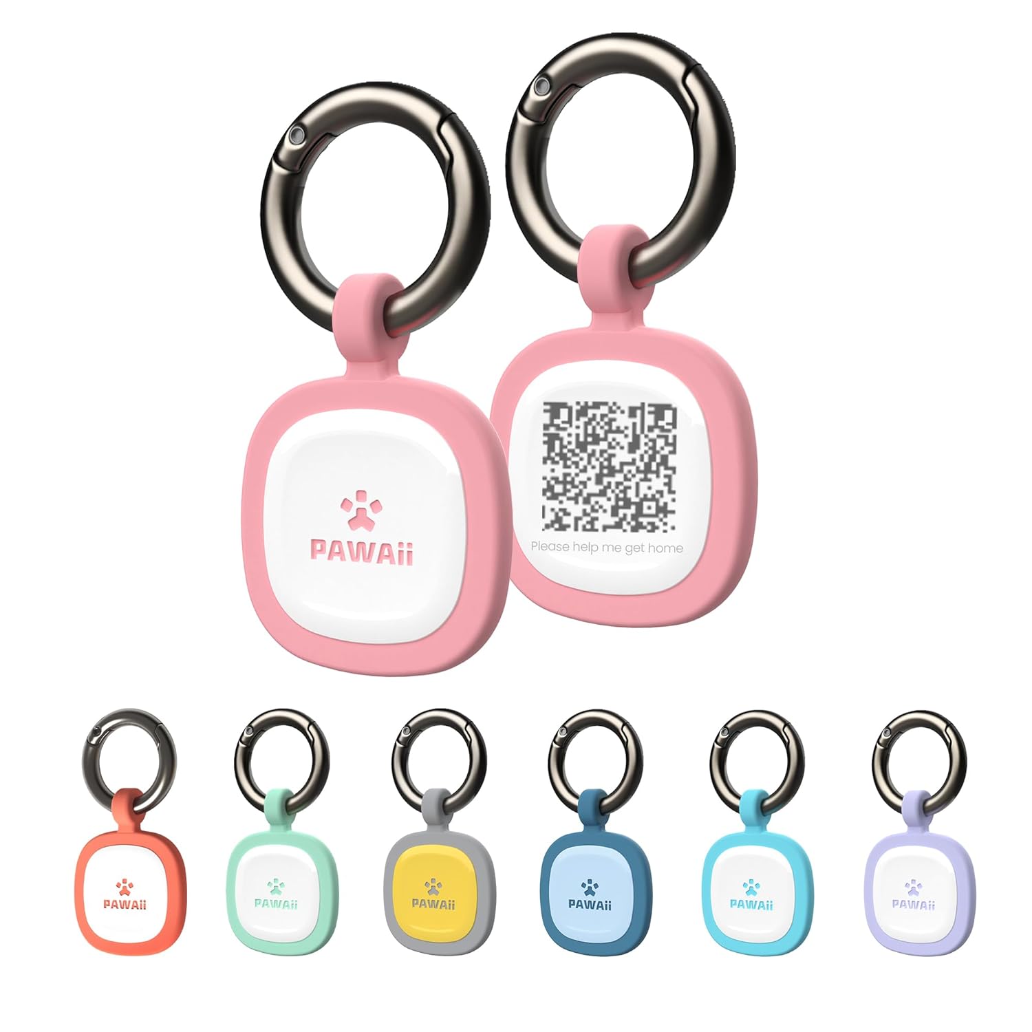 Pawaii Pawaii QR Code Pet ID Tag Pink Silent Silicone Dog Tag with Modifiable Online Profile and Free Emergency Contact Page 1Pack