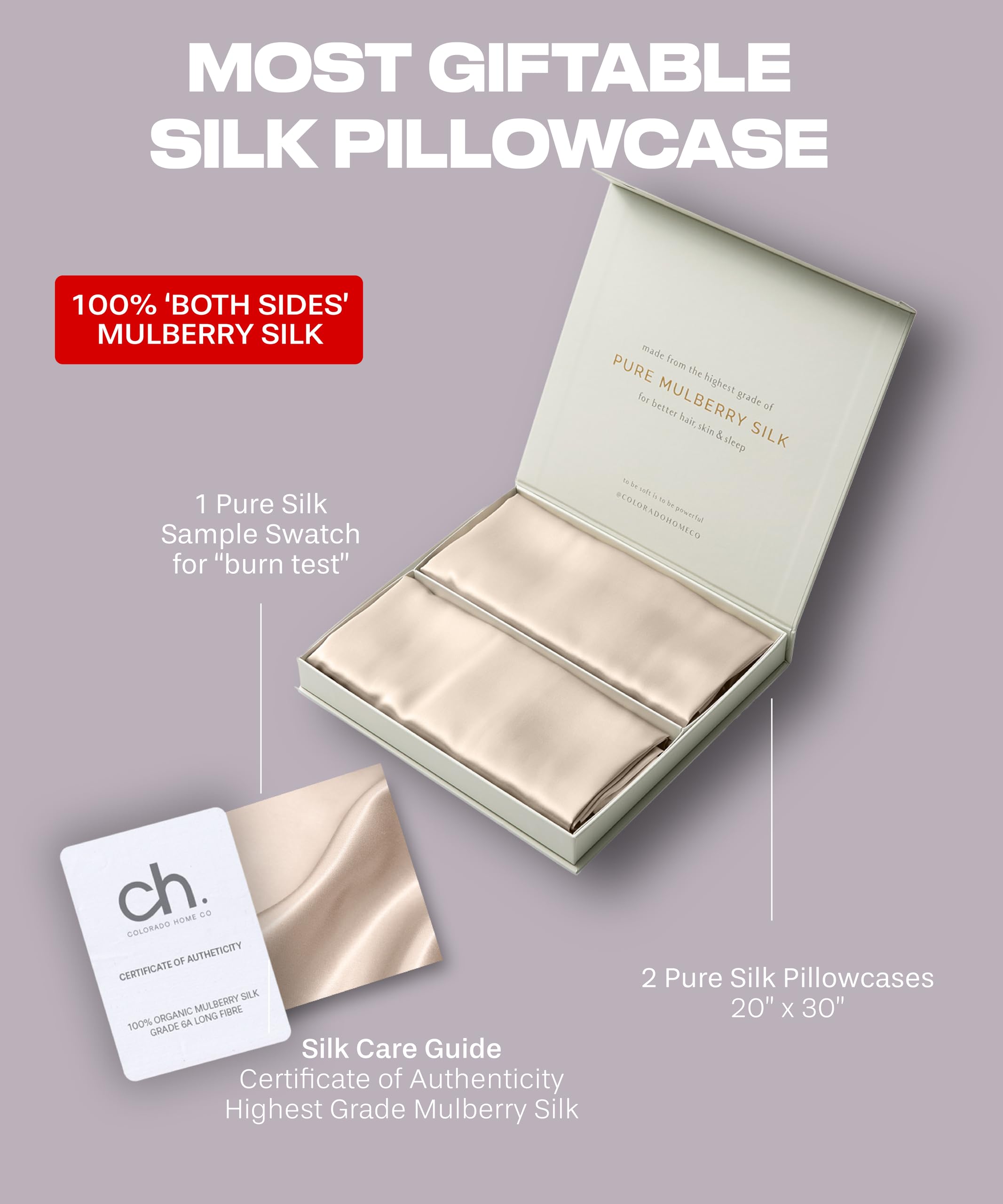 Colorado Home Co Sunday Silks Silk Pillow Cases 2 Pack 22 Momme Mulberry Silk Pillowcase Set 100 Pure Silk Slip Pillowcases for Couples Standard Queen King Size Oat Milk - View 6 of 8