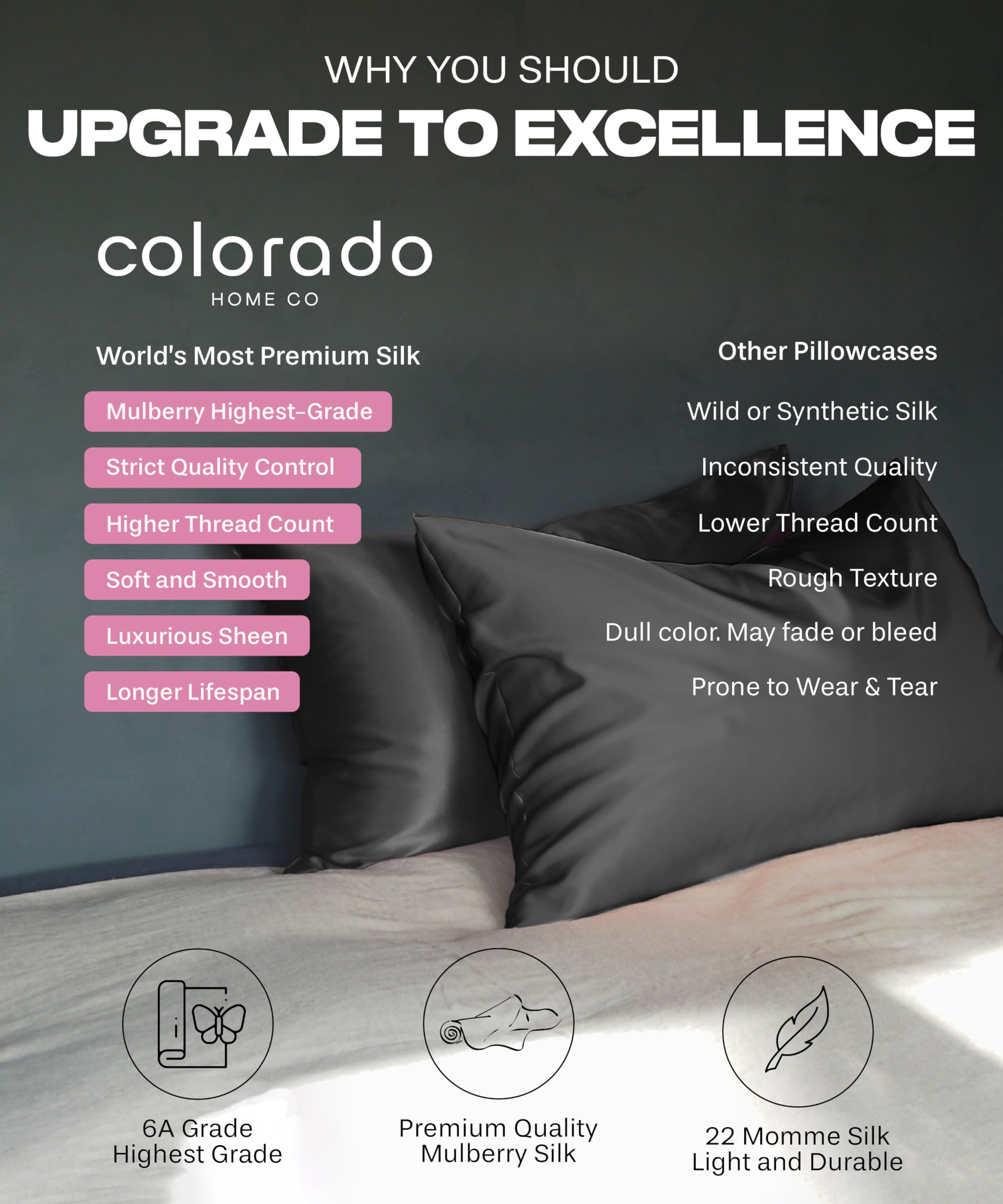 Colorado Home Co Sunday Silks Silk Pillow Cases 2 Pack 22 Momme Mulberry Silk Pillowcase Set 100 Pure Silk Slip Pillowcases for Couples Standard Queen King Size Oat Milk - View 7 of 8