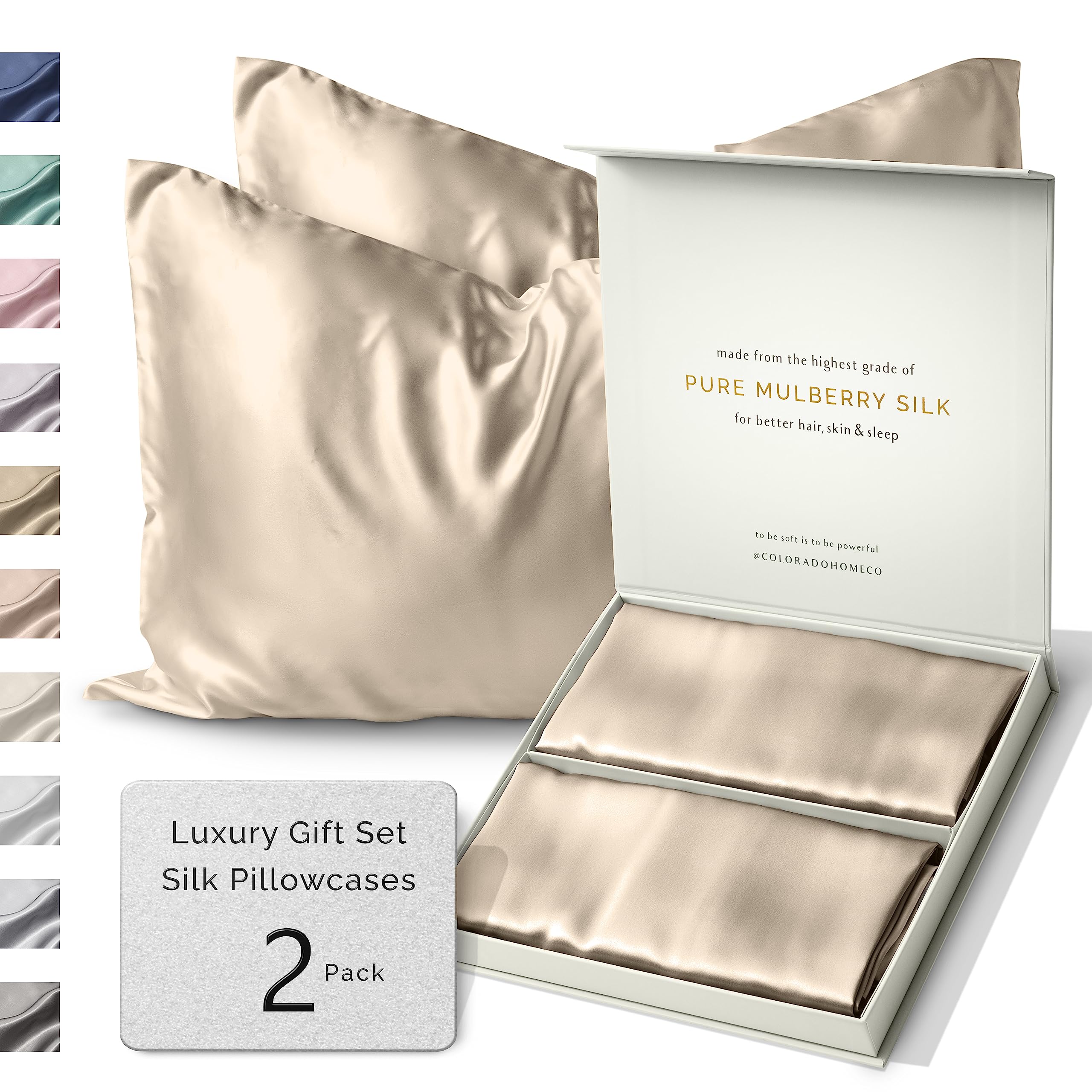 Colorado Home Co Sunday Silks Silk Pillow Cases 2 Pack 22 Momme Mulberry Silk Pillowcase Set 100 Pure Silk Slip Pillowcases for Couples Standard Queen King Size Oat Milk