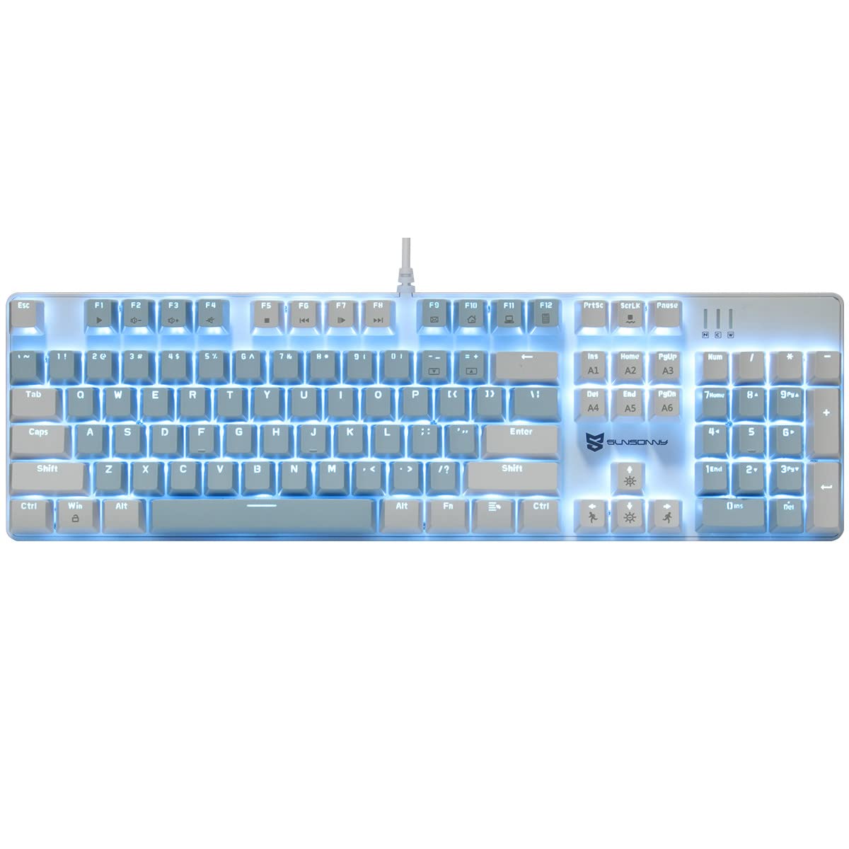 Qisan 104 Mechanical Keyboard for Gaming | Large Size USB White Backlit Gaming Keyboard Wired | US Layout Blue Switches Hot Swappable Mechanical - View 2 of 7