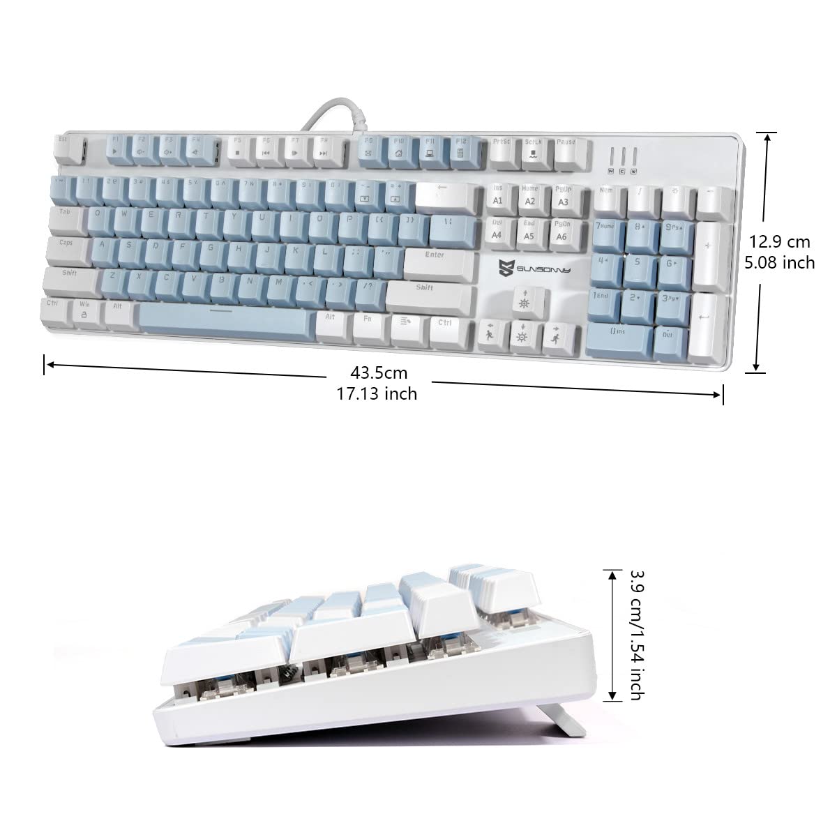Qisan 104 Mechanical Keyboard for Gaming | Large Size USB White Backlit Gaming Keyboard Wired | US Layout Blue Switches Hot Swappable Mechanical - View 3 of 7