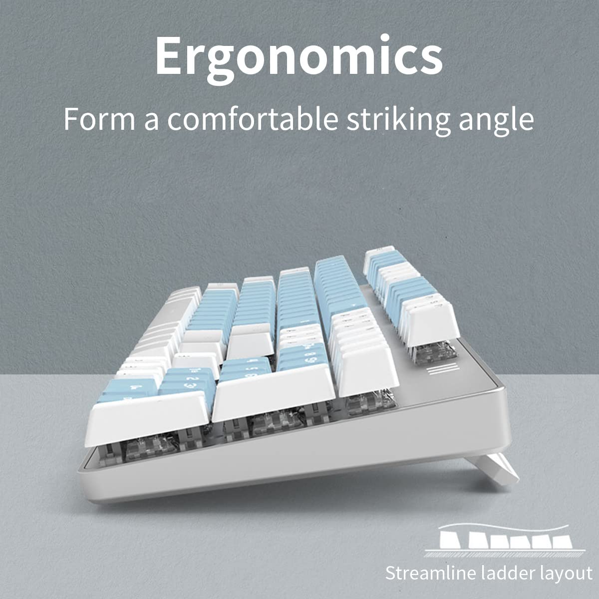 Qisan 104 Mechanical Keyboard for Gaming | Large Size USB White Backlit Gaming Keyboard Wired | US Layout Blue Switches Hot Swappable Mechanical - View 6 of 7