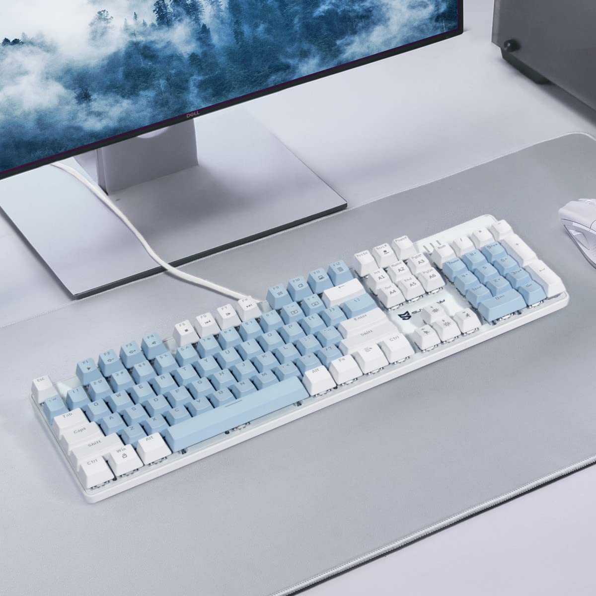 Qisan 104 Mechanical Keyboard for Gaming | Large Size USB White Backlit Gaming Keyboard Wired | US Layout Blue Switches Hot Swappable Mechanical - View 7 of 7