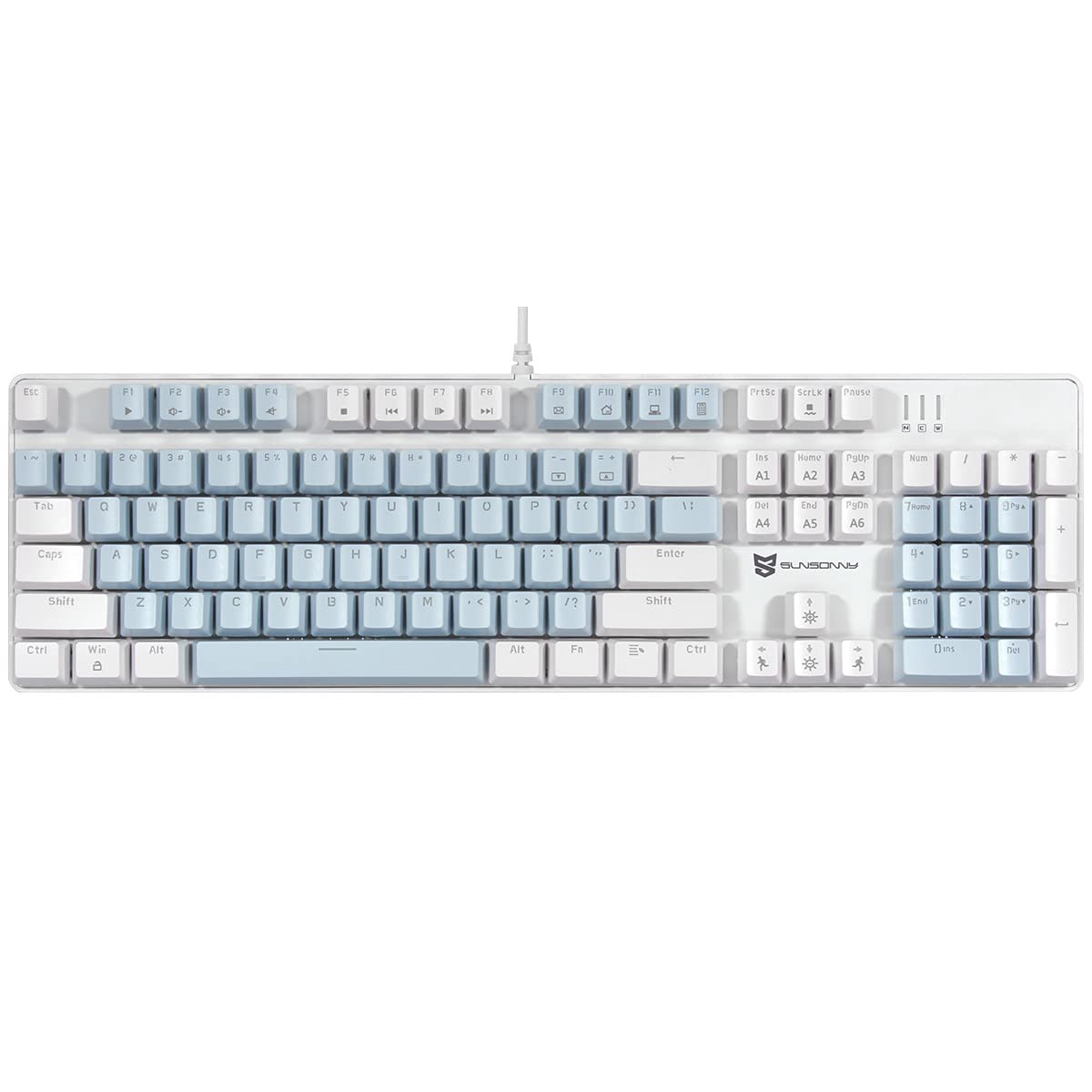 Qisan 104 Mechanical Keyboard for Gaming | Large Size USB White Backlit Gaming Keyboard Wired | US Layout Blue Switches Hot Swappable Mechanical