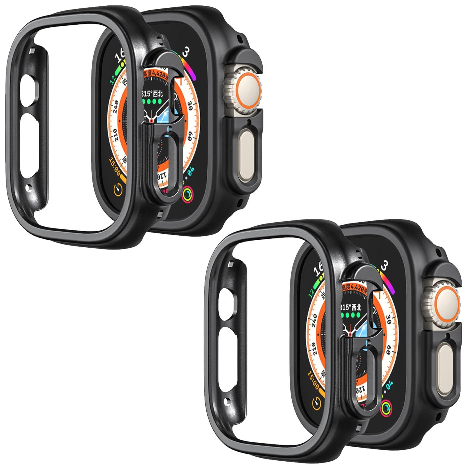 Compatible with Apple Watch Ultra 3 2 1 49mm Hard PC Case Cover - Impact Resistant, Shockproof, All-Around Edge Protective Bumper Cover (2 Black)