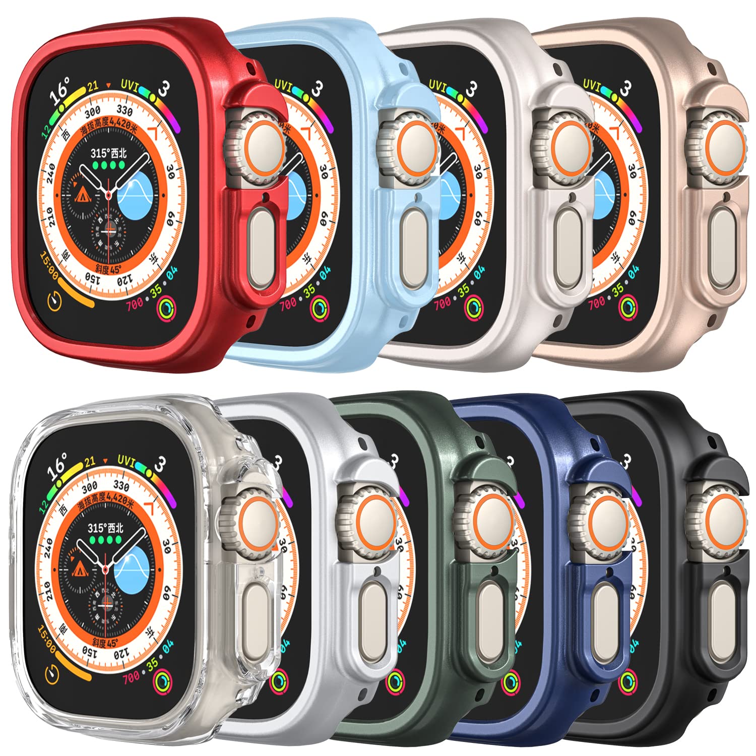 Compatible with Apple Watch Ultra 3 2 1 49mm Hard PC Case Cover - Impact Resistant, Shockproof, All-Around Edge Protective Bumper Cover (9Pack)