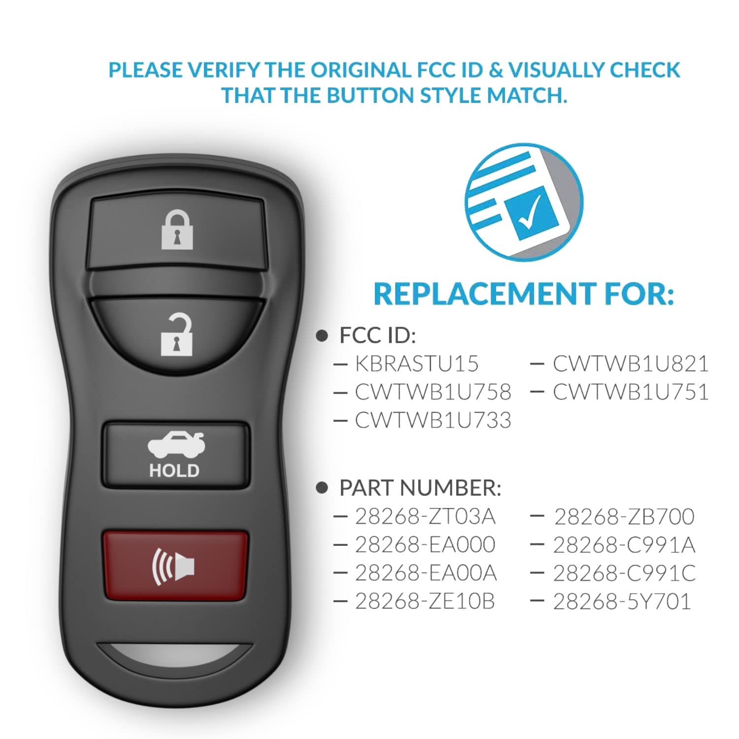 4 Button Car Keyless Entry Remote Key Fob Fits for Nissan 350Z Altima Armada Maxima Murano Pathfinder Sentra Versa Quest Infiniti QX56 EX35 FX35 FX45 - View 3 of 7