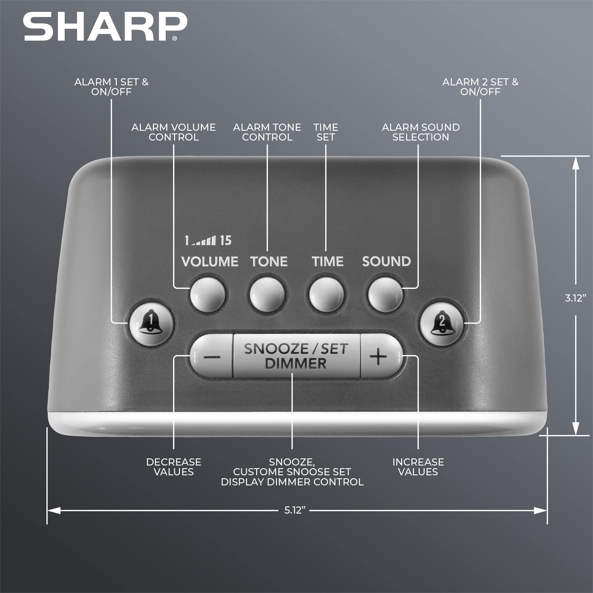 Sharp Big Bang Super Loud Alarm Clock for Heavy Sleepers with 6 Loud Sounds and 115db Volume in Silver Black with White LED Display - View 3 of 7