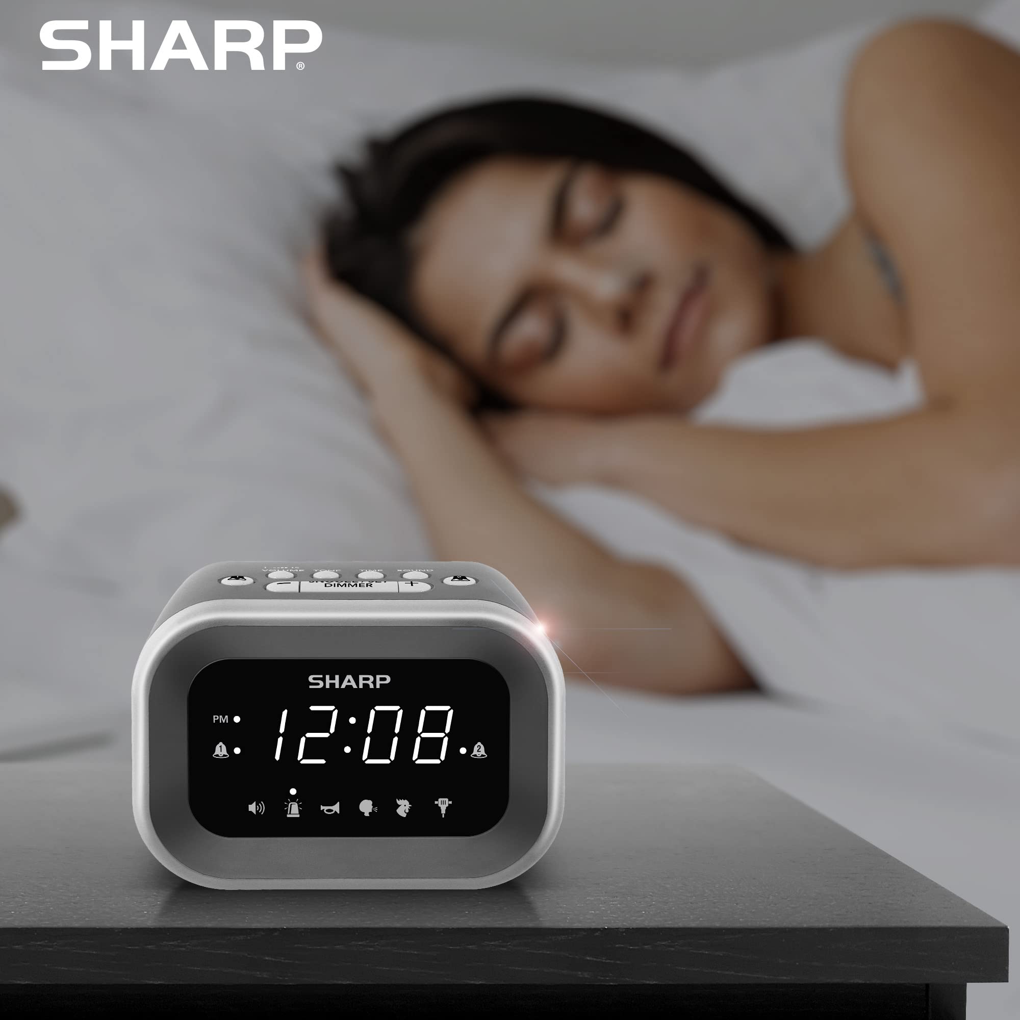 Sharp Big Bang Super Loud Alarm Clock for Heavy Sleepers with 6 Loud Sounds and 115db Volume in Silver Black with White LED Display - View 6 of 7