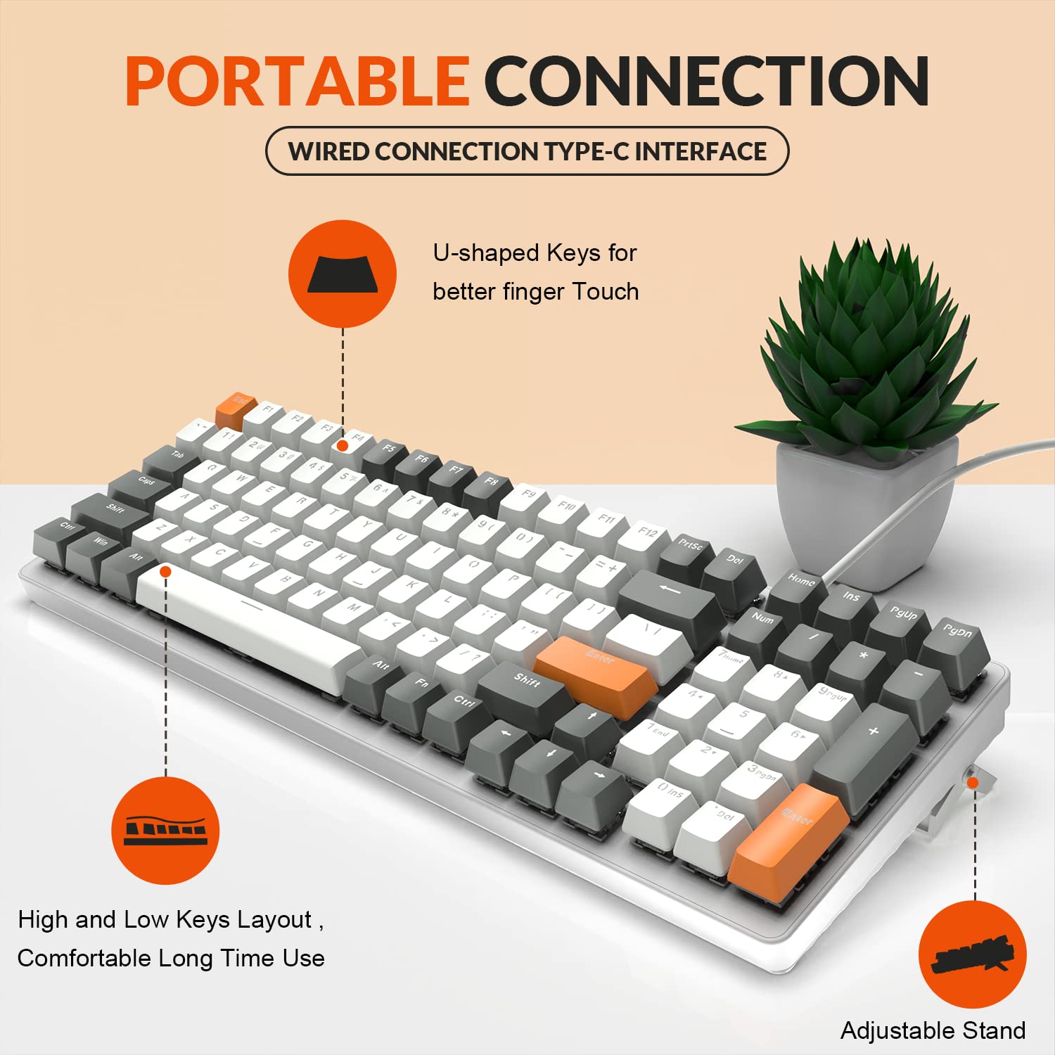 ZIYOU LANG K3 Mechanical Wired Gaming Keyboard,LED Rainbow Backlit Linear Red Switch 100 Keys Full Anti-ghosting,Ergonomic Durable ABS Mixed Color - View 2 of 9