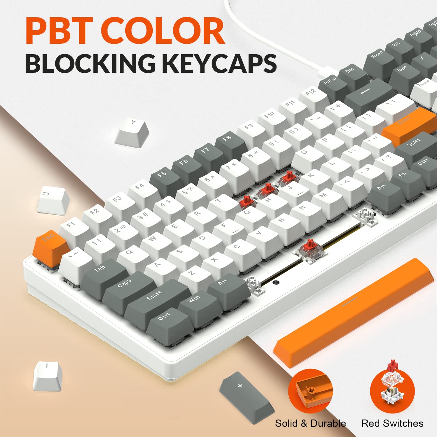 ZIYOU LANG K3 Mechanical Wired Gaming Keyboard,LED Rainbow Backlit Linear Red Switch 100 Keys Full Anti-ghosting,Ergonomic Durable ABS Mixed Color - View 3 of 9