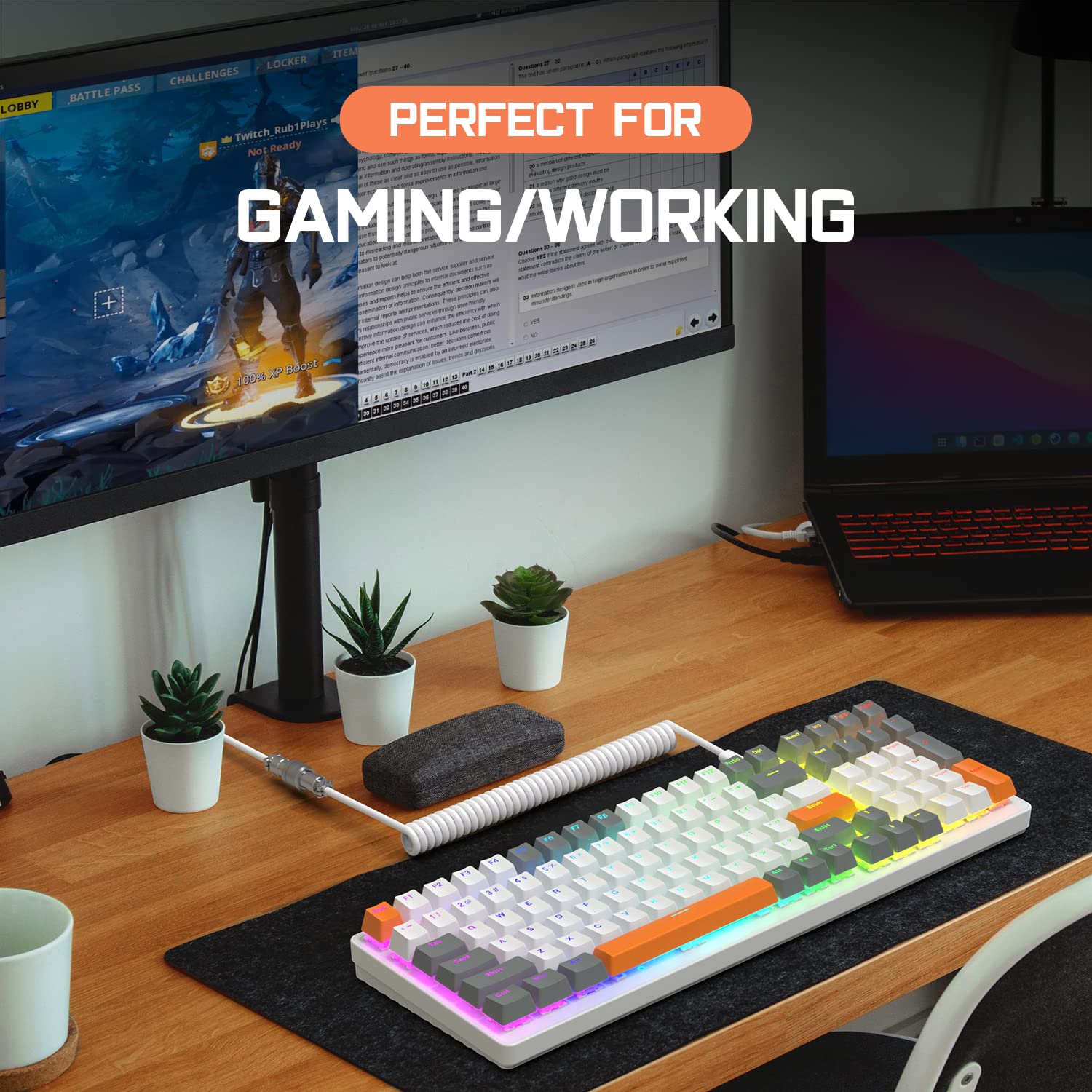 ZIYOU LANG K3 Mechanical Wired Gaming Keyboard,LED Rainbow Backlit Linear Red Switch 100 Keys Full Anti-ghosting,Ergonomic Durable ABS Mixed Color - View 9 of 9