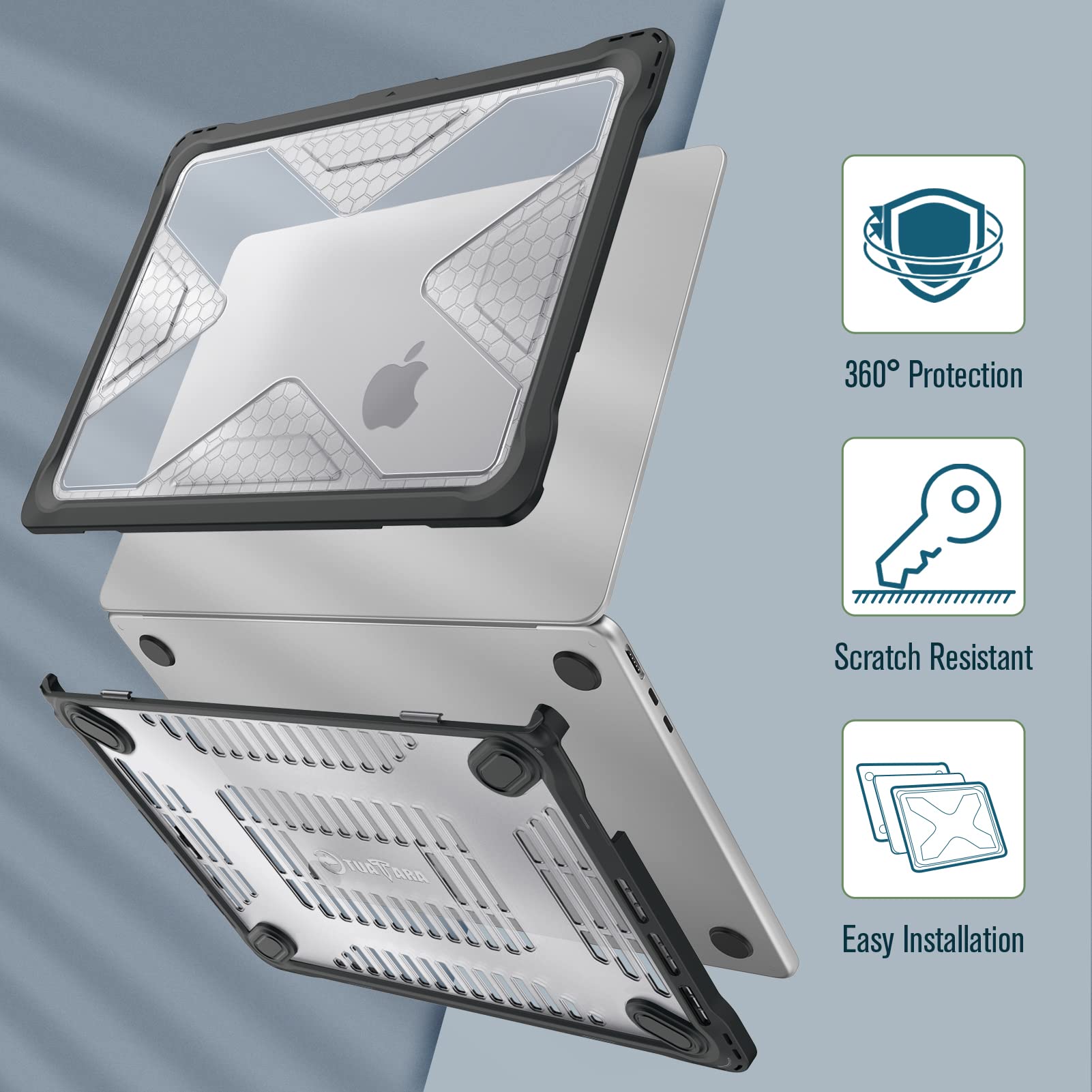 Fintie Heavy Duty Rugged Hard Shell Case for MacBook Air 13.6 Inch A2681 2022 Release with TPU Bumper and Clear Design - View 3 of 8