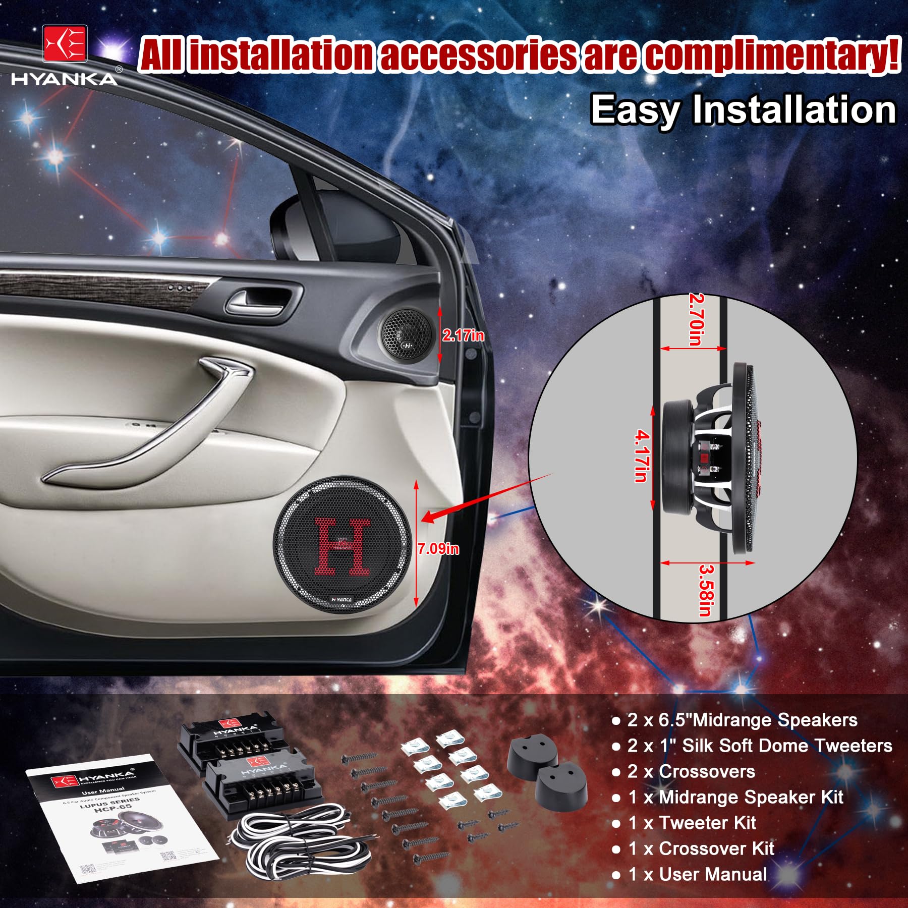 HYANKA 6.5 Inch Car Audio Component Speaker System for Superior Sound Quality and Performance - View 6 of 6
