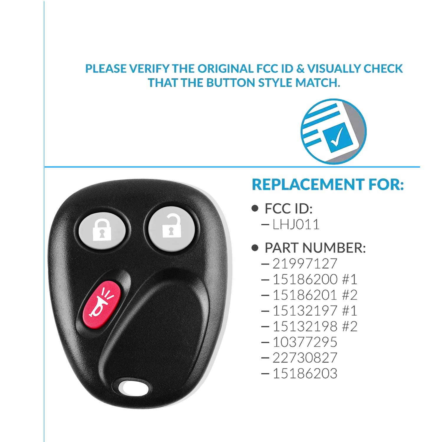 Car Key Keyless Entry Replacement fits for 2003 2004 2005 2006 2007 Cadillac Escalade Chevy Avalanche Silverado Suburban Tahoe and GMC Sierra Yukon - View 2 of 7