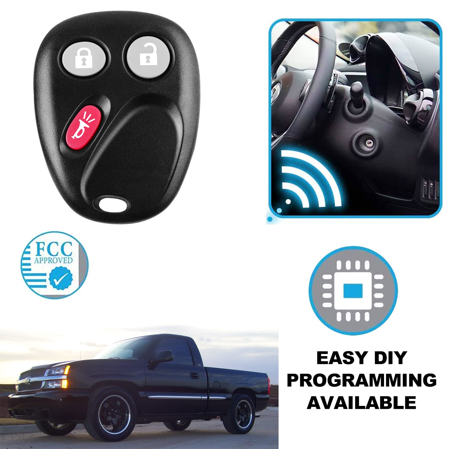 Car Key Keyless Entry Replacement fits for 2003 2004 2005 2006 2007 Cadillac Escalade Chevy Avalanche Silverado Suburban Tahoe and GMC Sierra Yukon - View 6 of 7