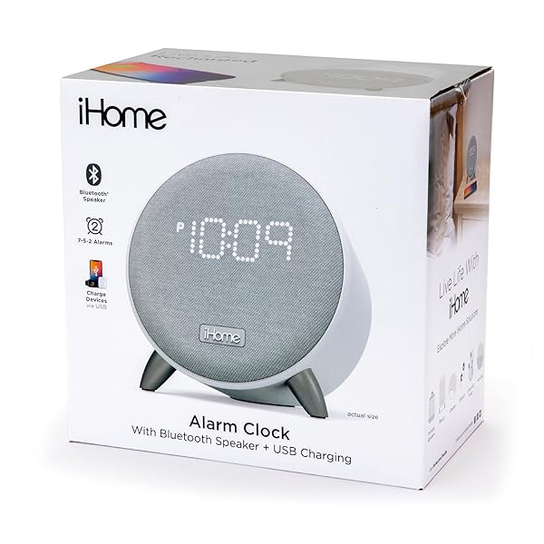 iHome iHome Bluetooth Alarm Clock with USB Charger & Dimmable Display - Perfect for Bedroom, Home Office & Dorm Room - View 6 of 7