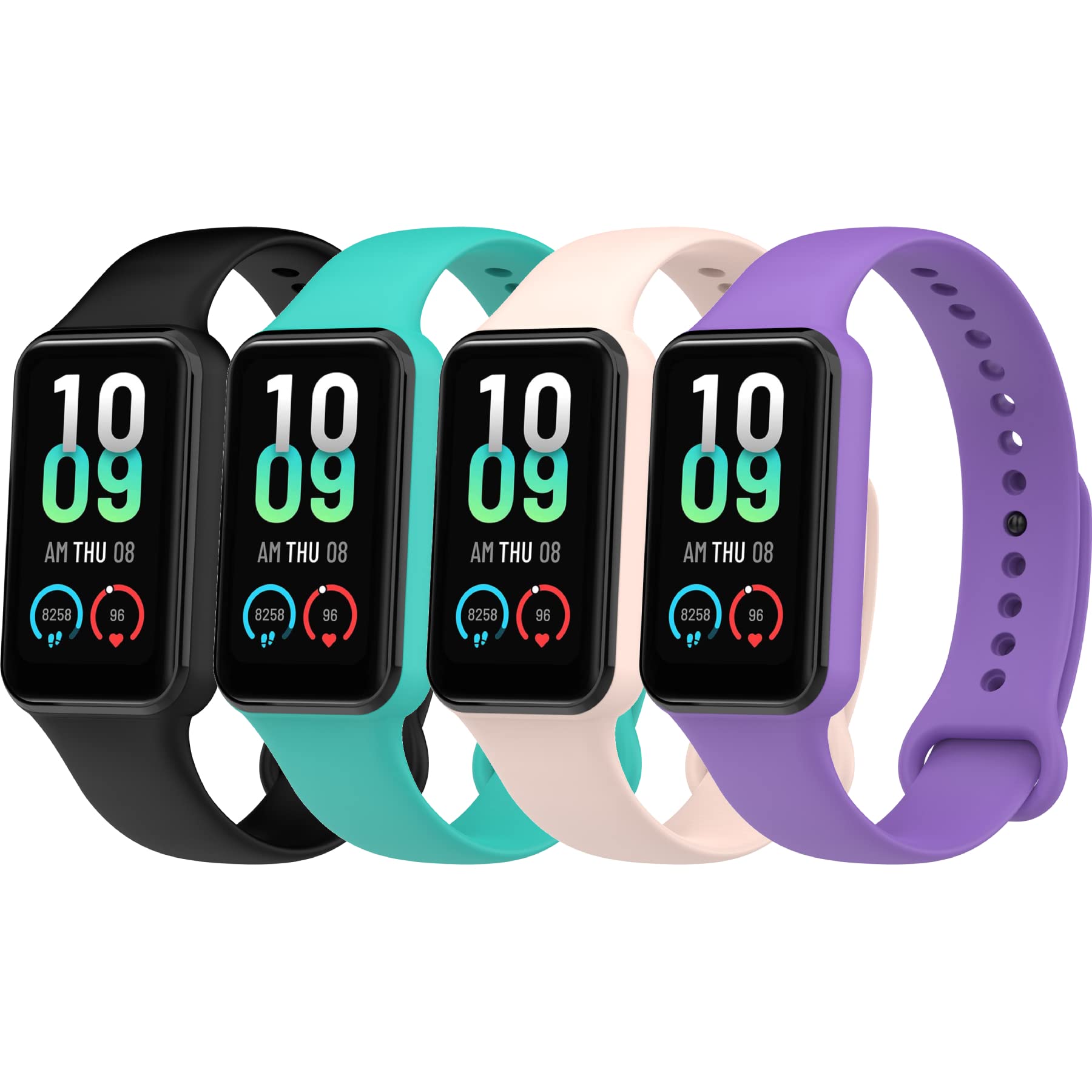 NineHorse 4PACKS Watch Bands Compatible with Amazfit Band 7 Strap,Silicone Metal Buckle Adjustable Wristband Bracelet Sport Strap for Replacement