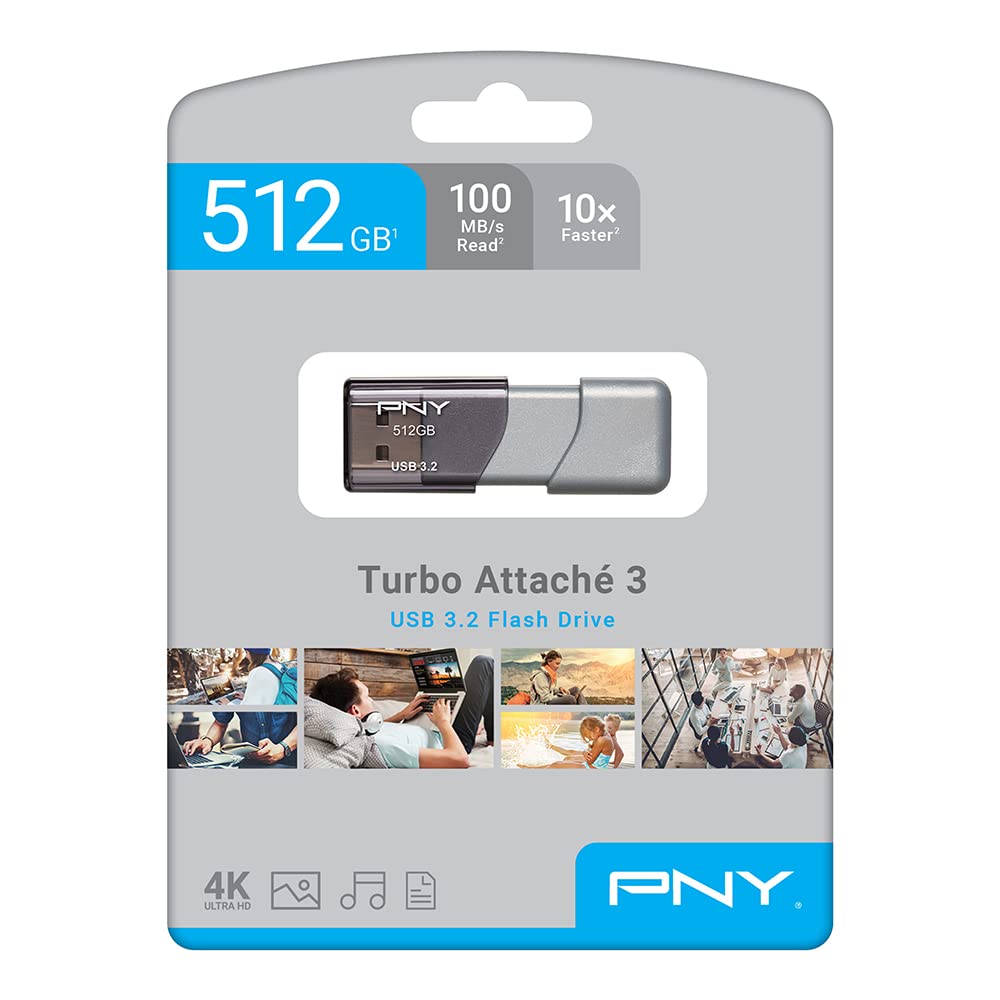 PNY PNY 512GB Turbo Attache 3 USB 3.2 Flash Drive 100MB/s Silver Pack of 1 High Speed Storage Solution - View 4 of 4