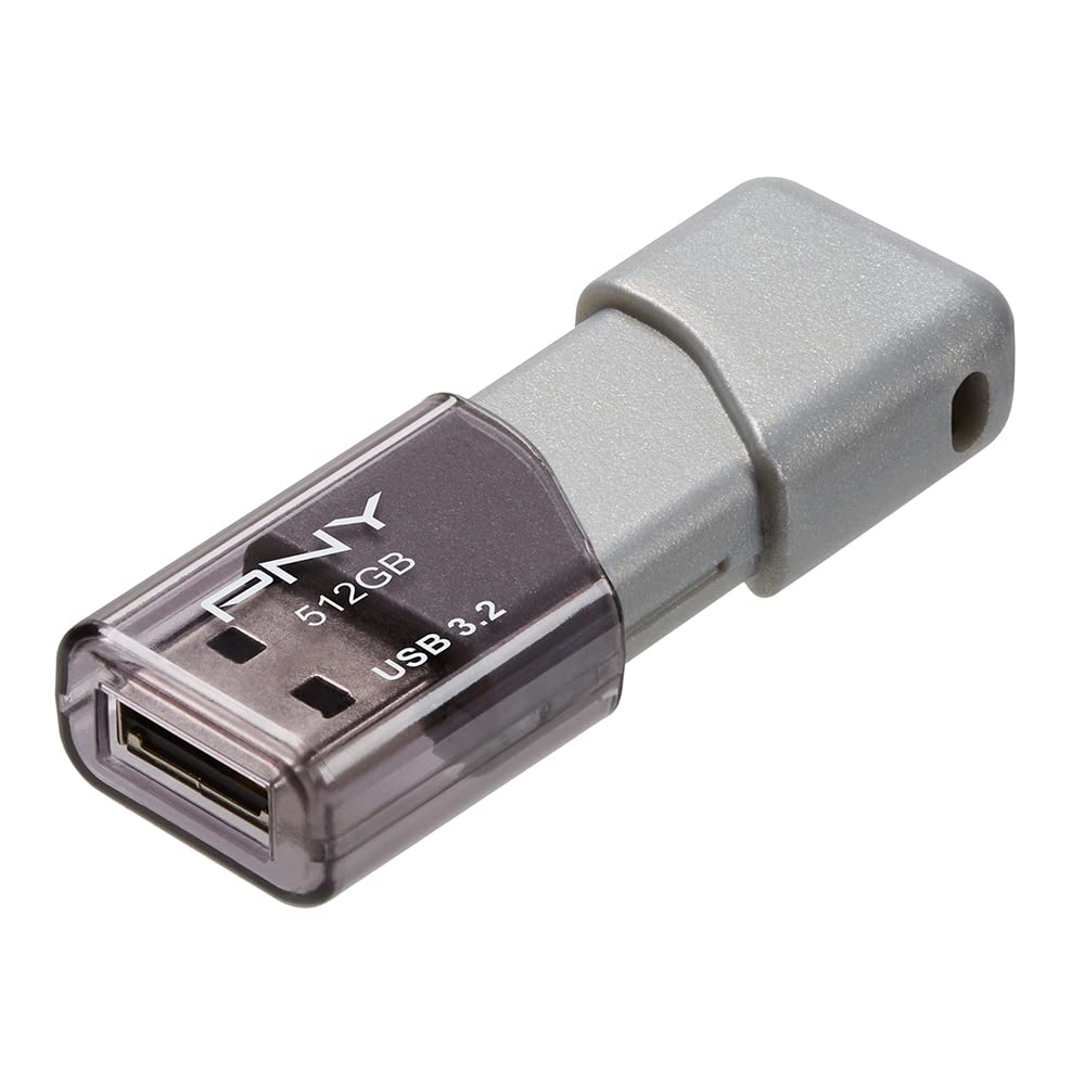 PNY PNY 512GB Turbo Attache 3 USB 3.2 Flash Drive 100MB/s Silver Pack of 1 High Speed Storage Solution