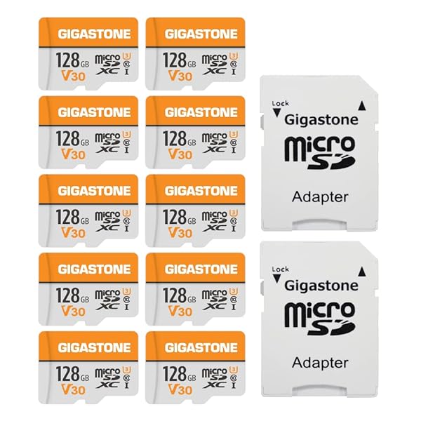 Gigastone Gigastone 128GB Micro SD Card 10 Pack for 4K Video Pro Surveillance Security Action Camera Drone 95MBs UHS-I V30 Class 10 - View 2 of 6