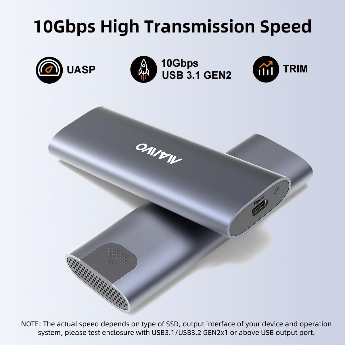 MAIWO MAIWO M2 NVMe SSD Enclosure USB 3.1 Gen2 10Gbps 4TB Tool Free PCIe to USB C Adapter Reader Case - View 3 of 8