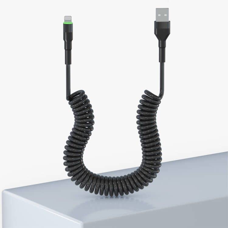 Coiled Lightning Cable for Apple Carplay MFi Certified Short USB to Lightning Retractable Charger Cord for iPhone iPad iPod with LED Data Transmission