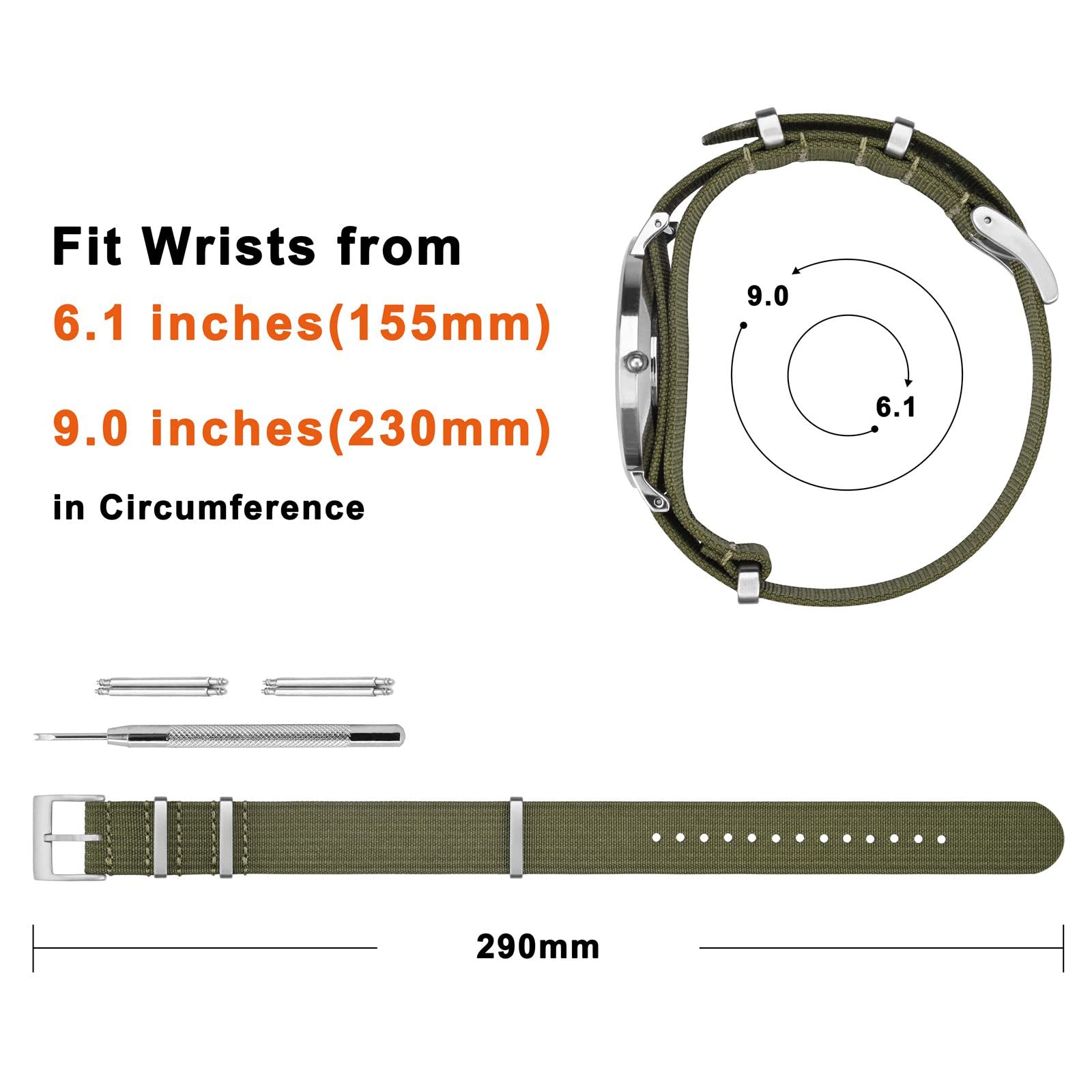ANNEFIT ANNEFIT 20mm Nylon Watch Band One-Piece Waterproof Military Strap with Heavy Black Buckle in Army Green - View 4 of 8