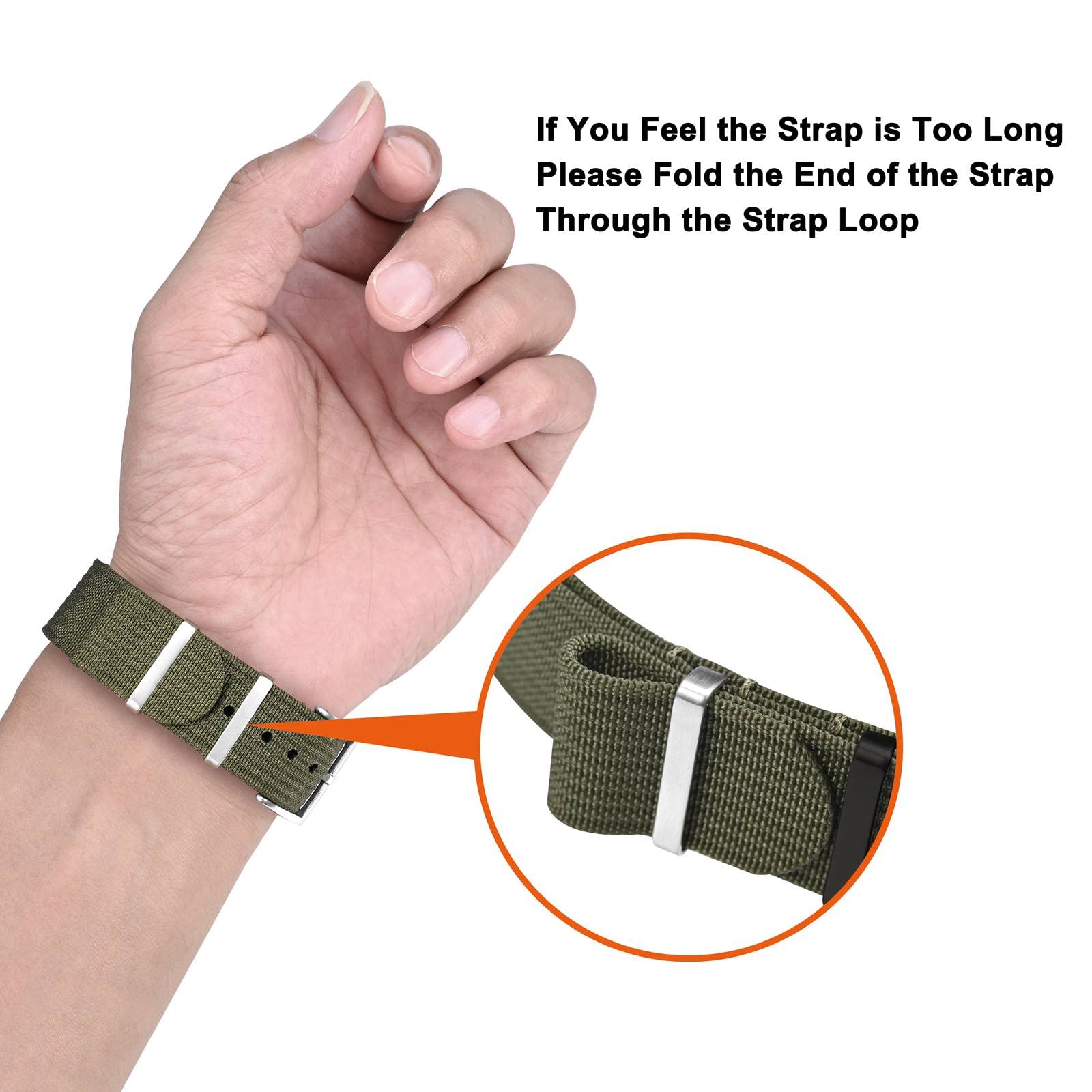 ANNEFIT ANNEFIT 20mm Nylon Watch Band One-Piece Waterproof Military Strap with Heavy Black Buckle in Army Green - View 6 of 8