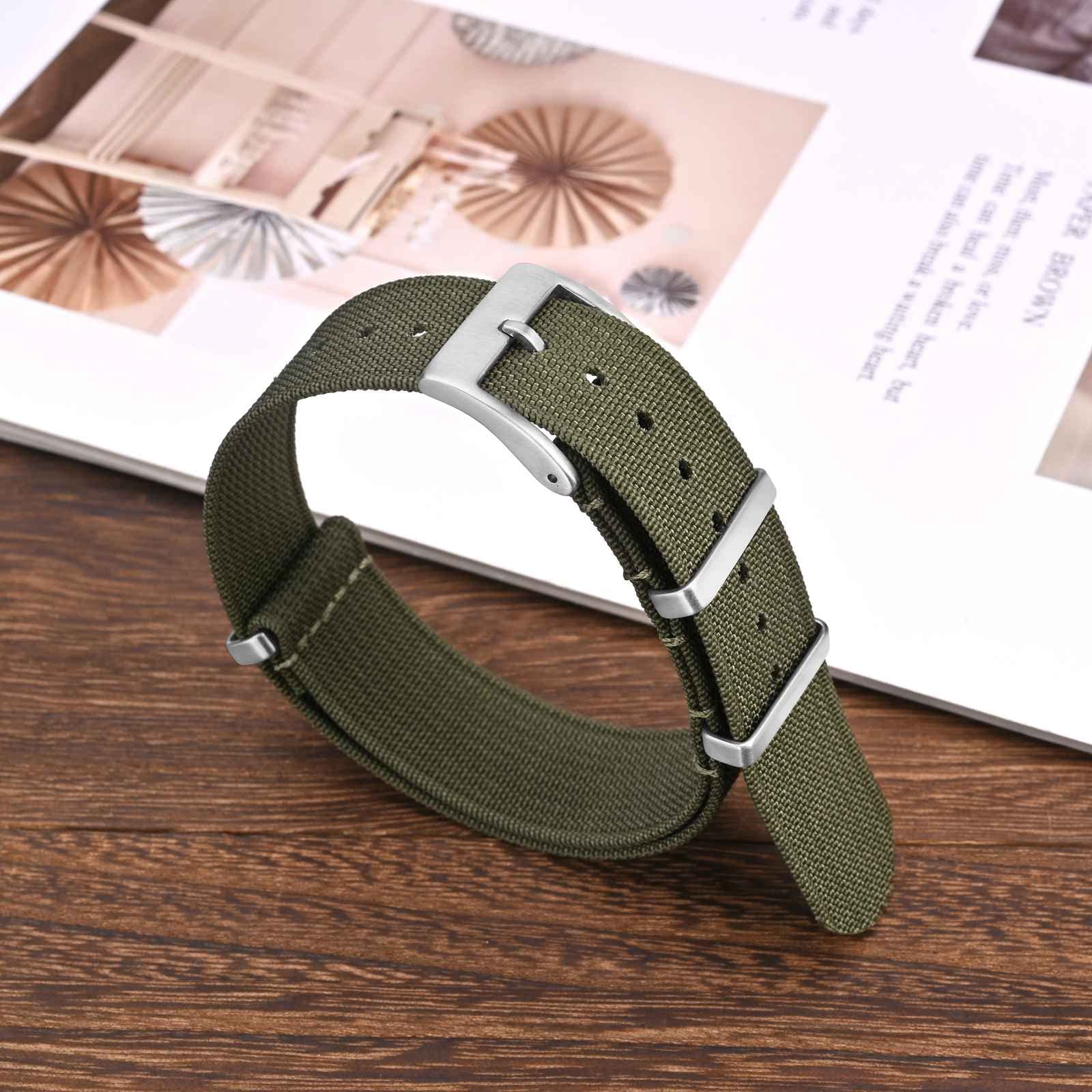ANNEFIT ANNEFIT 20mm Nylon Watch Band One-Piece Waterproof Military Strap with Heavy Black Buckle in Army Green - View 8 of 8
