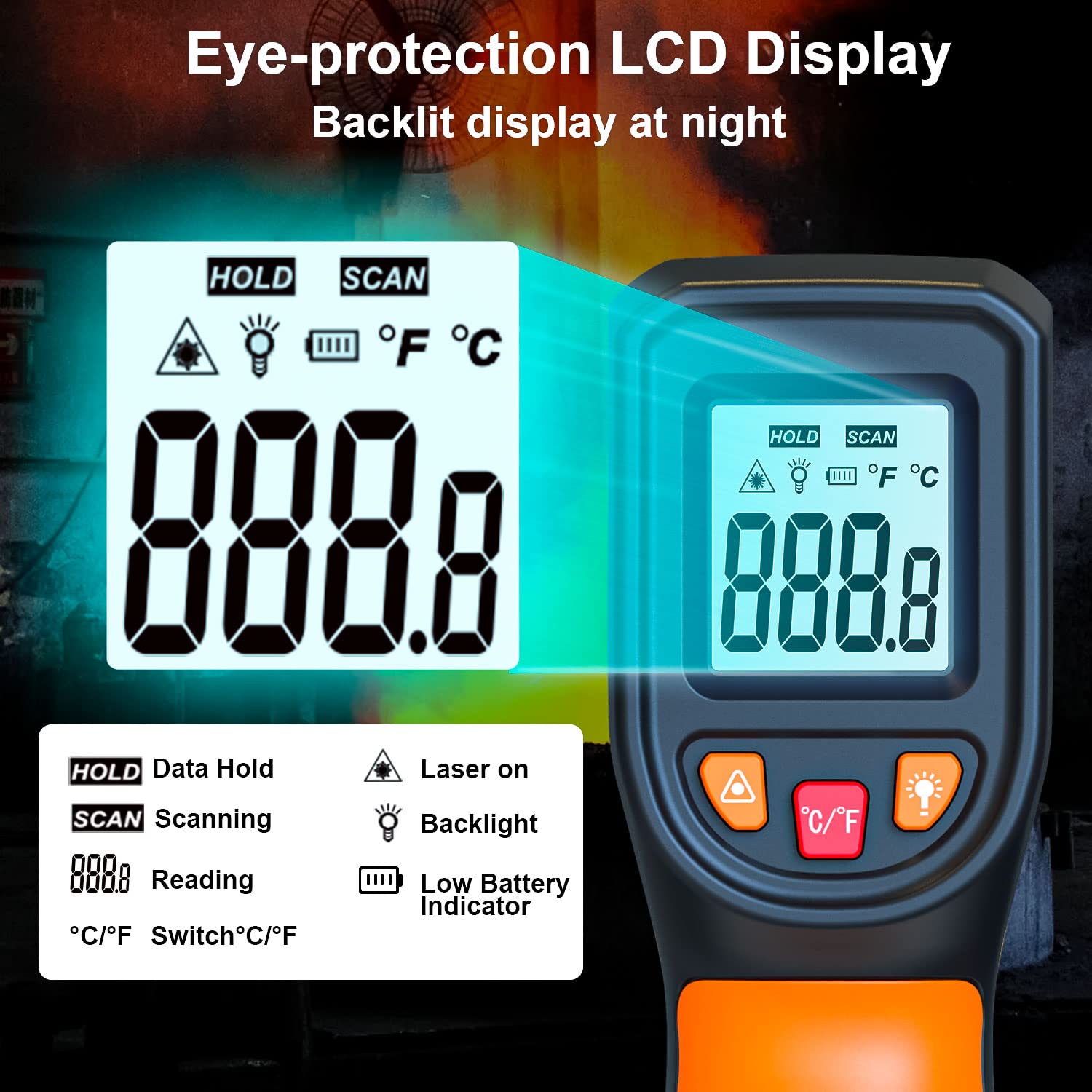 DEASOMIYE Upgrade 2023 Laser Infrared Thermometer Non-Contact Digital Temperature Gun for Industrial Kitchen Automotive HVAC Temperature Measurement - View 3 of 7