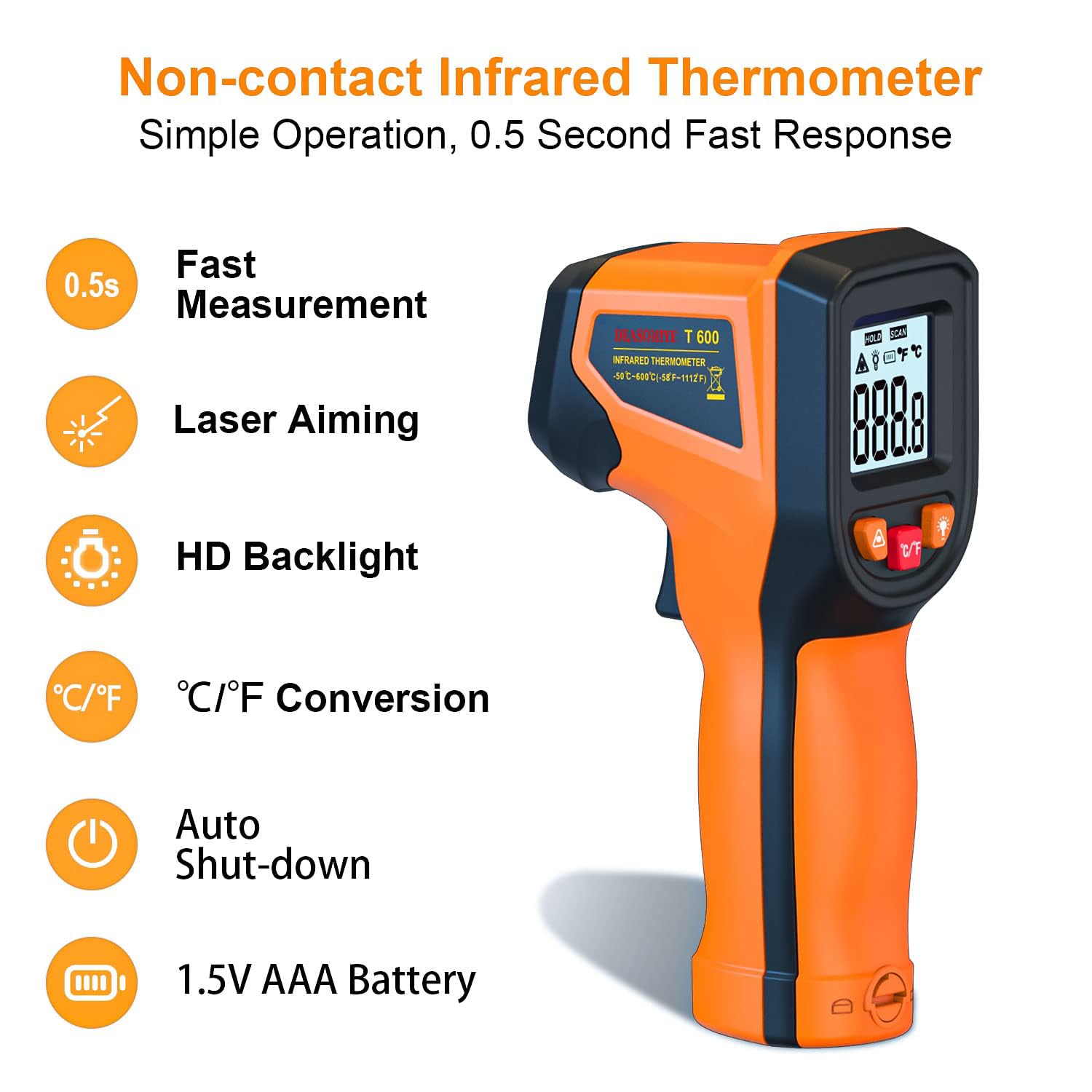 DEASOMIYE Upgrade 2023 Laser Infrared Thermometer Non-Contact Digital Temperature Gun for Industrial Kitchen Automotive HVAC Temperature Measurement - View 7 of 7
