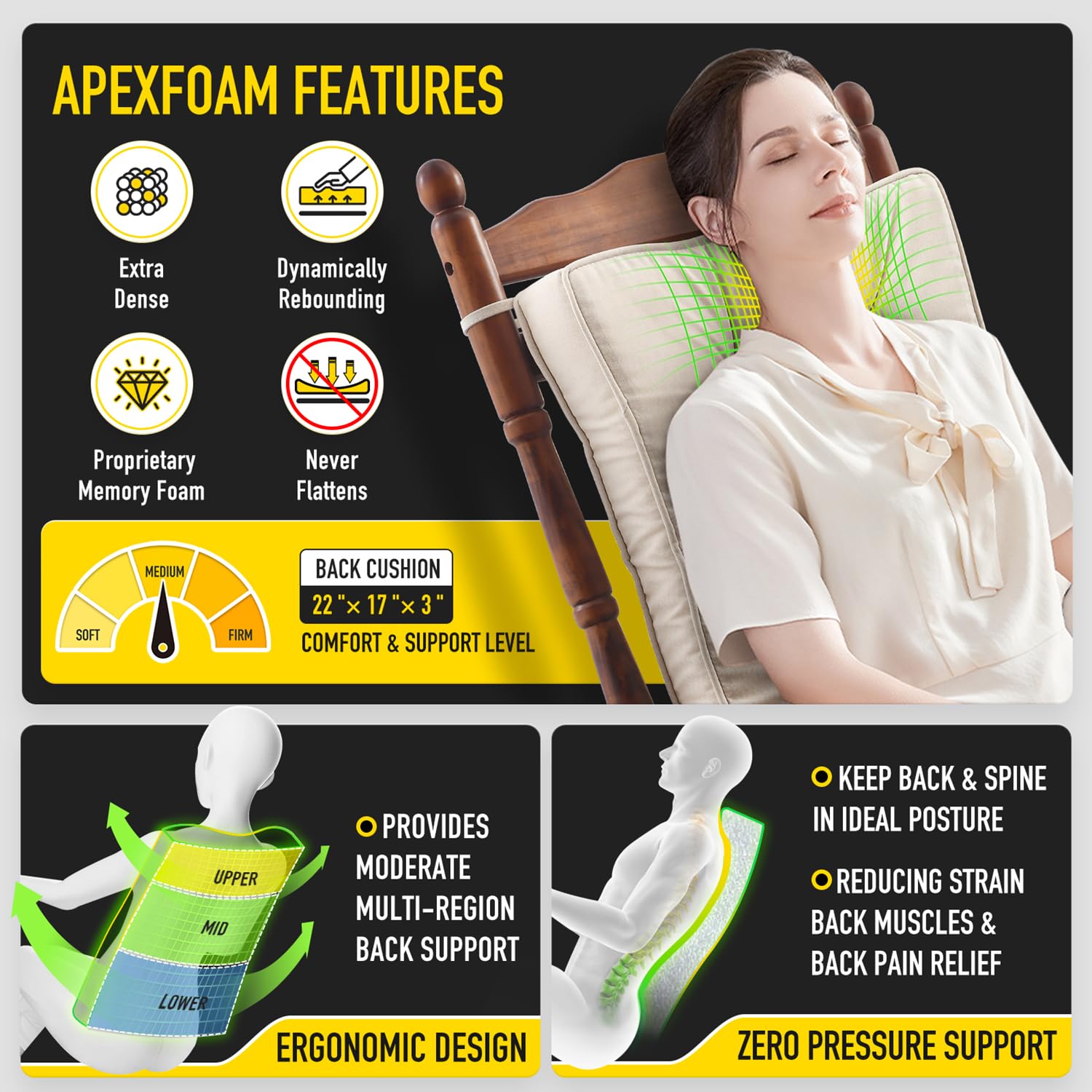 SUNROX SUNROX Memory Foam Rocking Chair Cushion Set Water Resistant Durable Tufted Pads for Indoor Outdoor Use Cream 2 Piece - View 3 of 7